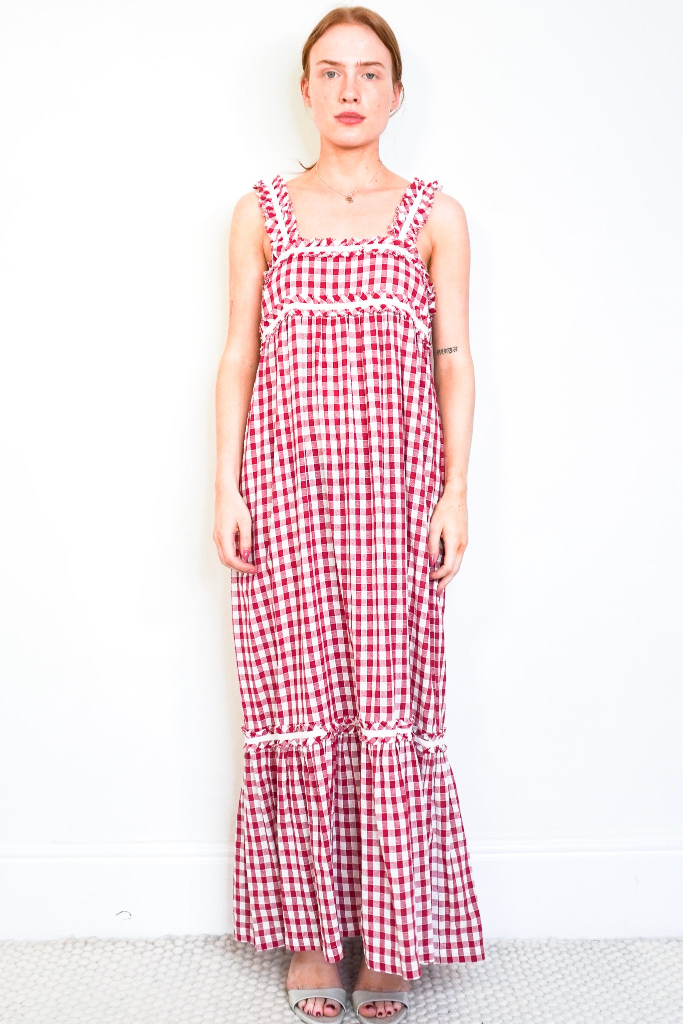 Front_image_of_the_Lee_Mathews_Red_Gingham_Cotton_Maxi_Dress Chelsea London