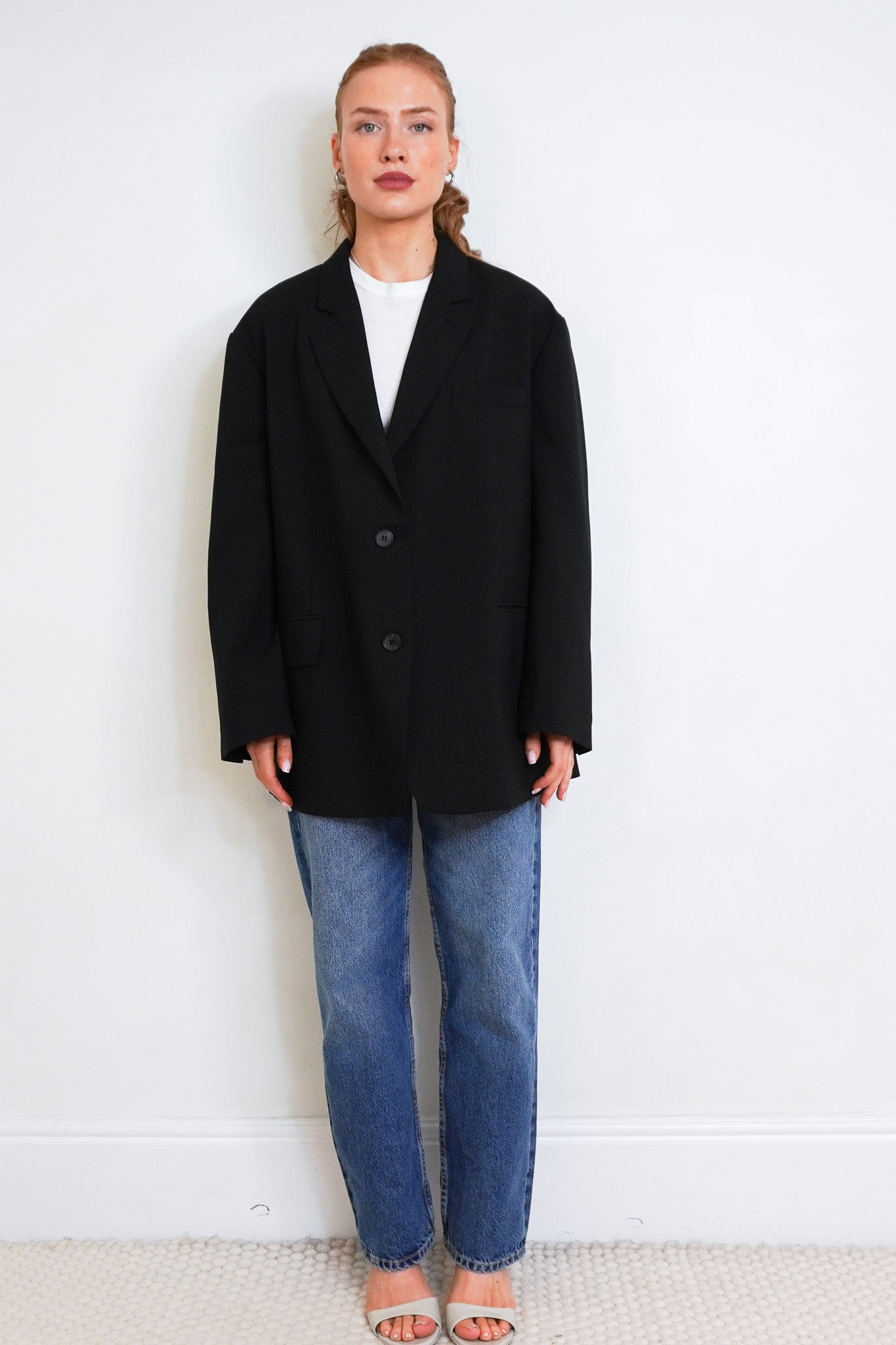 Front photo of The Frankie Shop Oversized Black Blazer Chelsea London