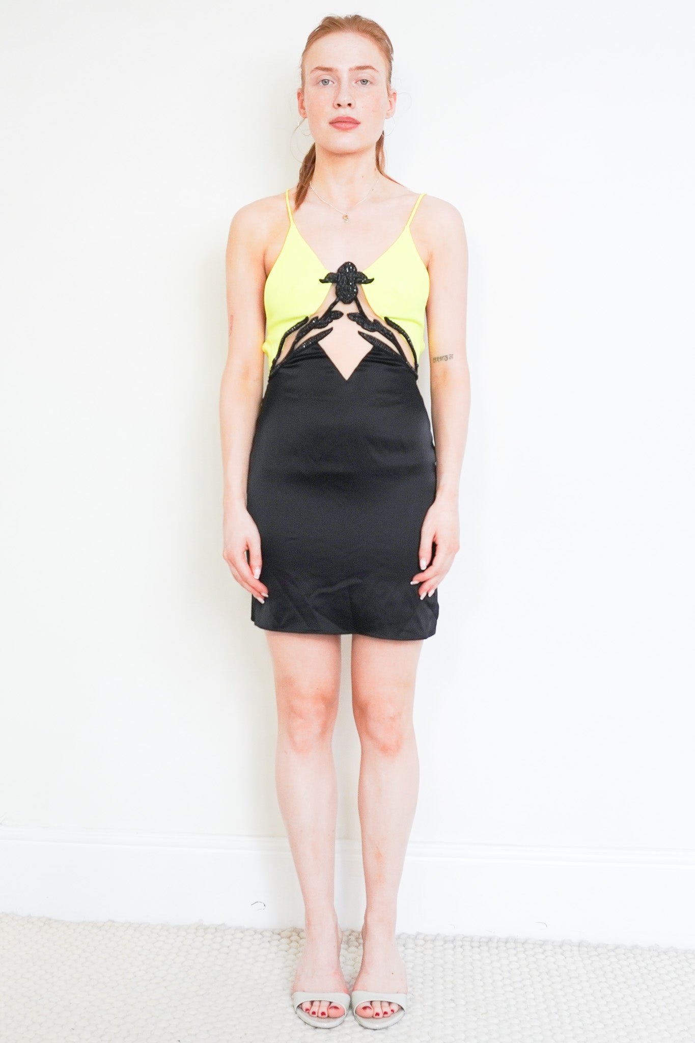 Front photo of the David Koma Black and Yellow Dress Chelsea London