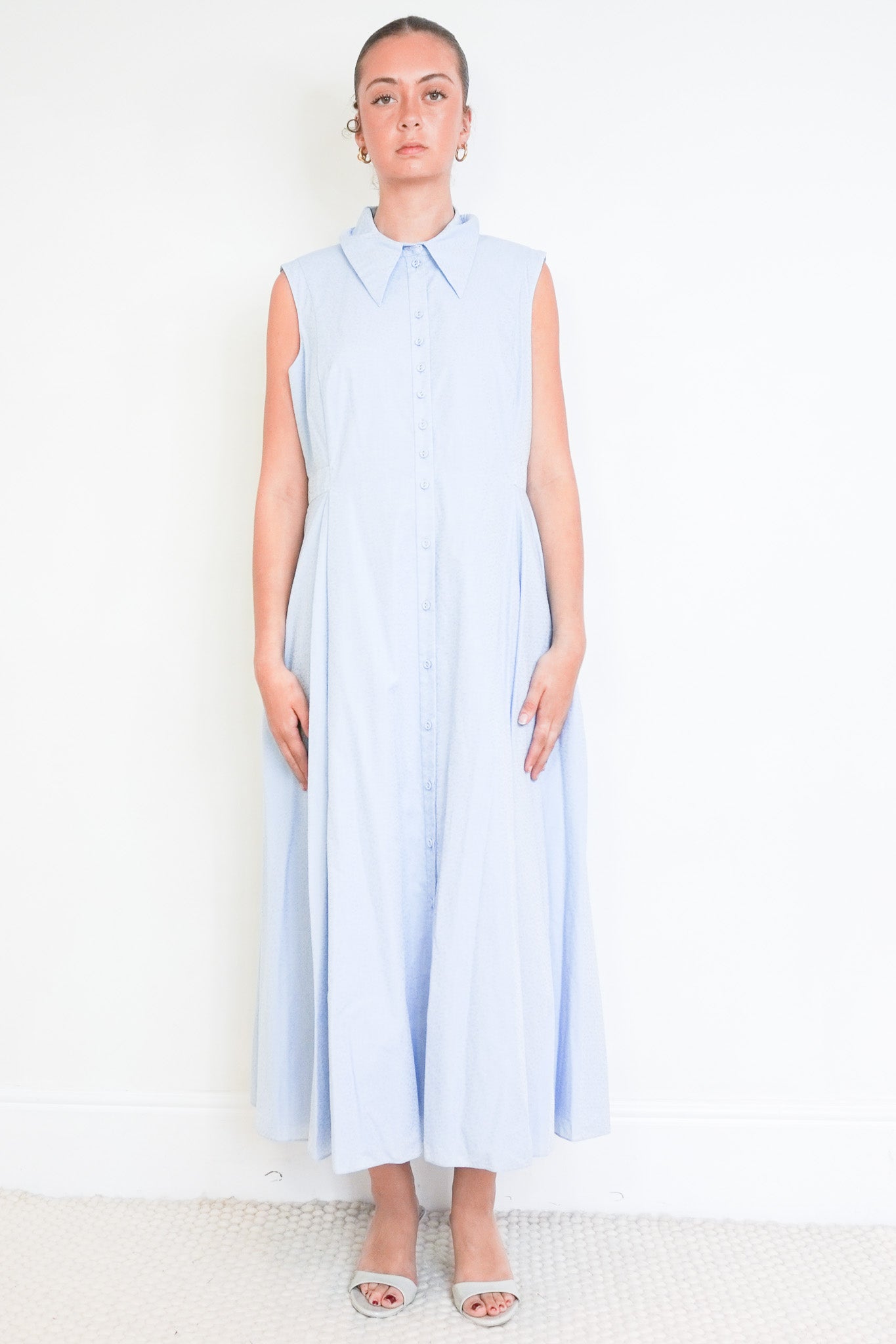 Front photo of the Erdem Blue Sleeveless Event Dress Chelsea London