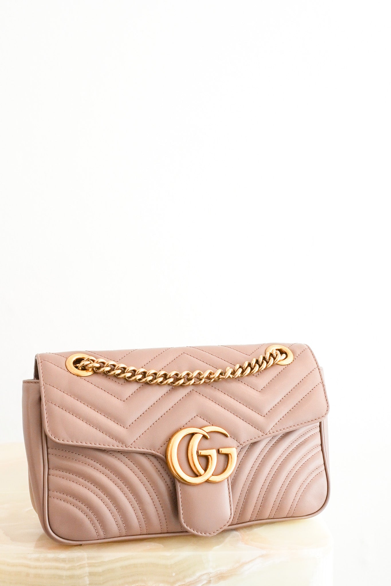 Front photo of the Gucci GG Marmont Medium Matelassé Shoulder Bag Chelsea London