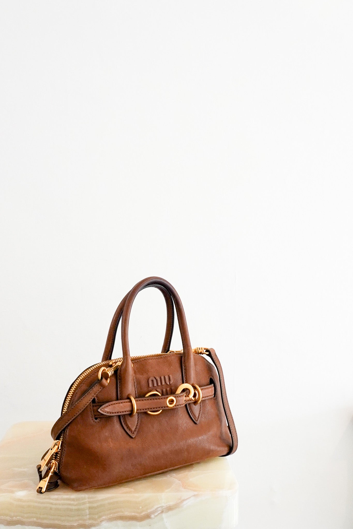 Miu Miu Aventure Nappa Leather Top Handle Bag in Oak (RRP £2,950) | Authentic Preloved - Reloved Again
