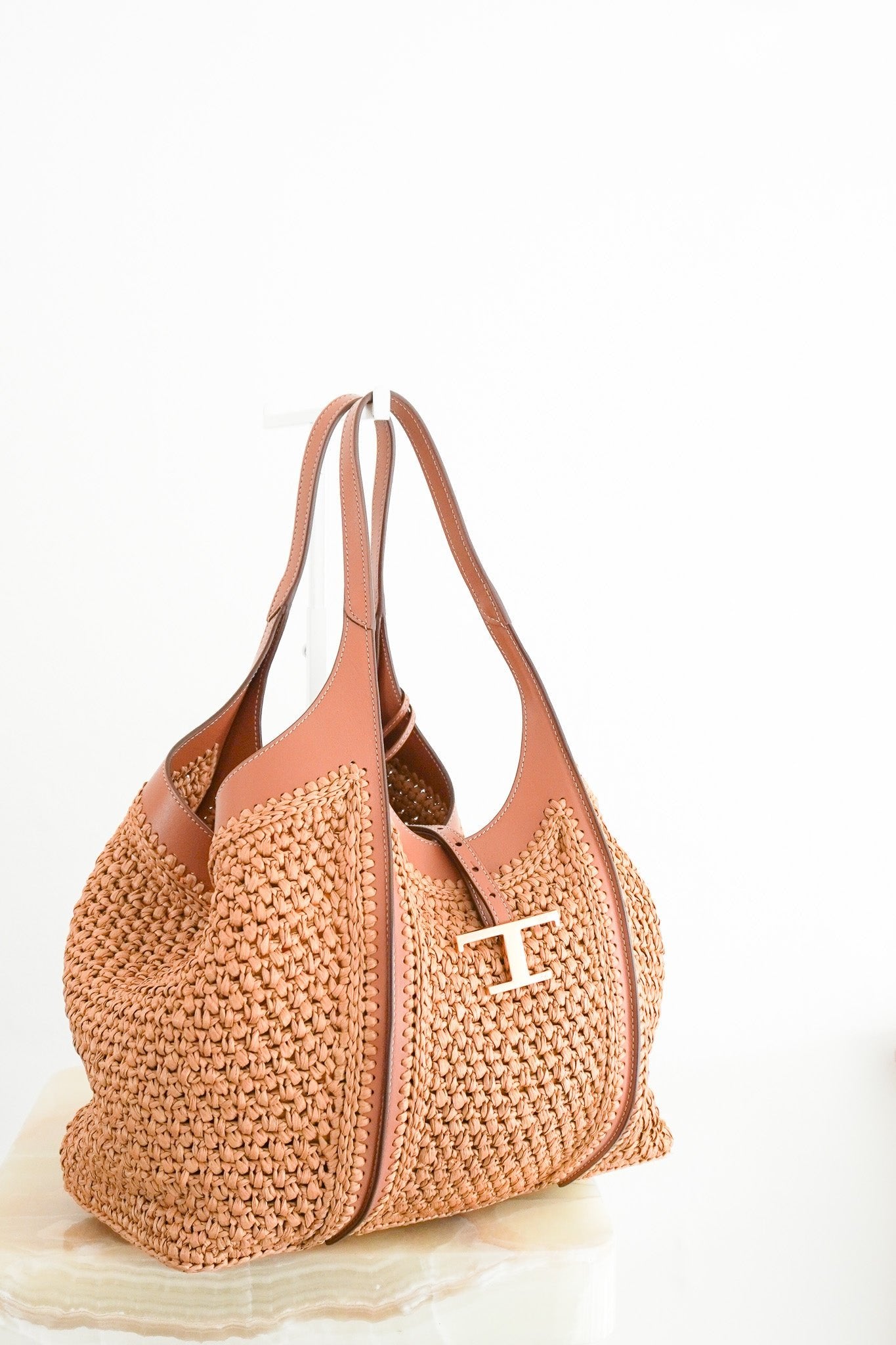 Tod's T Timeless Raffia Shoulder Bag RRP £2,390 | Authentic Preloved - Reloved Again