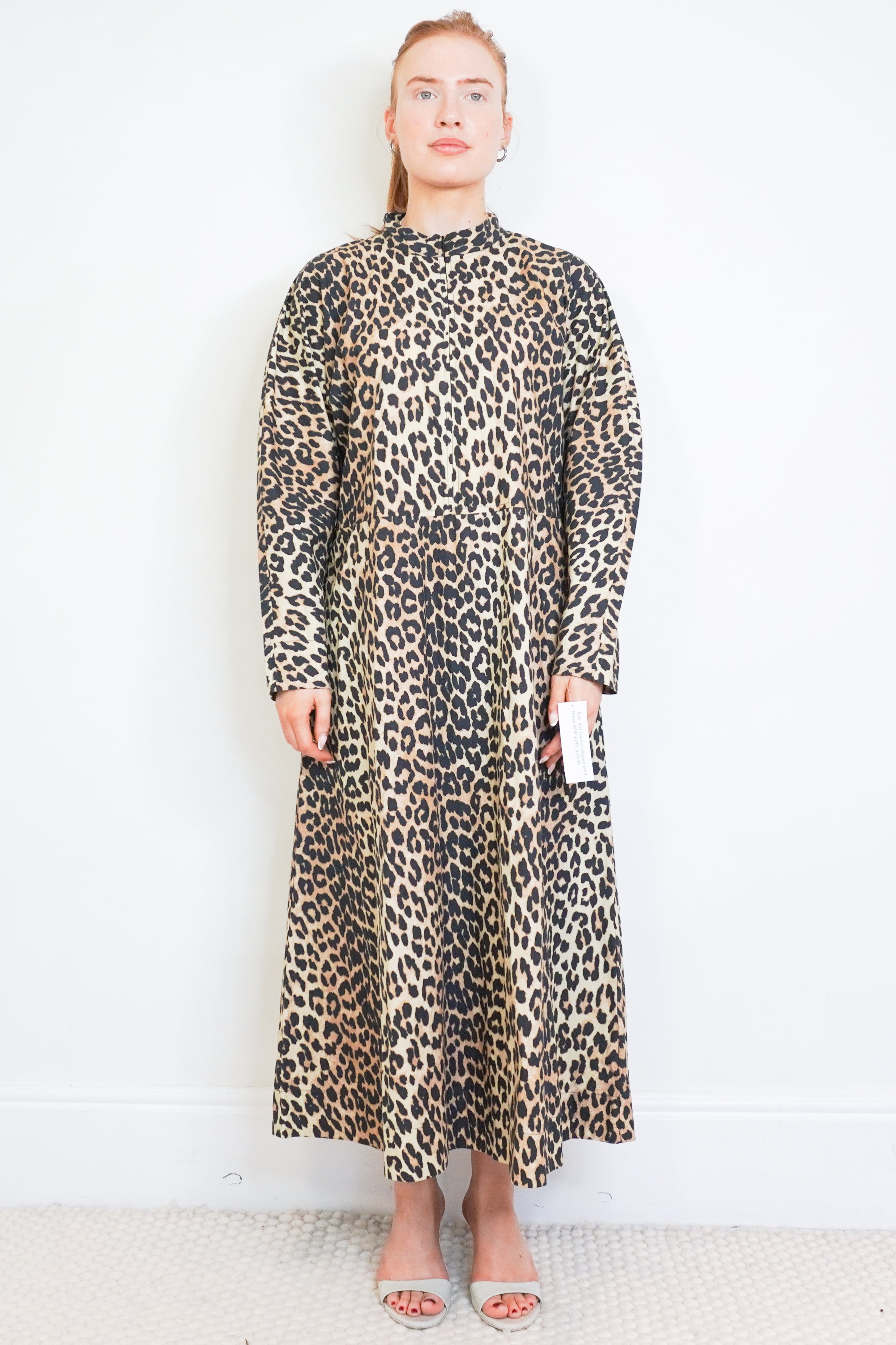 GANNI Leopard Print Cotton Shirt Dress front photo chelsea london