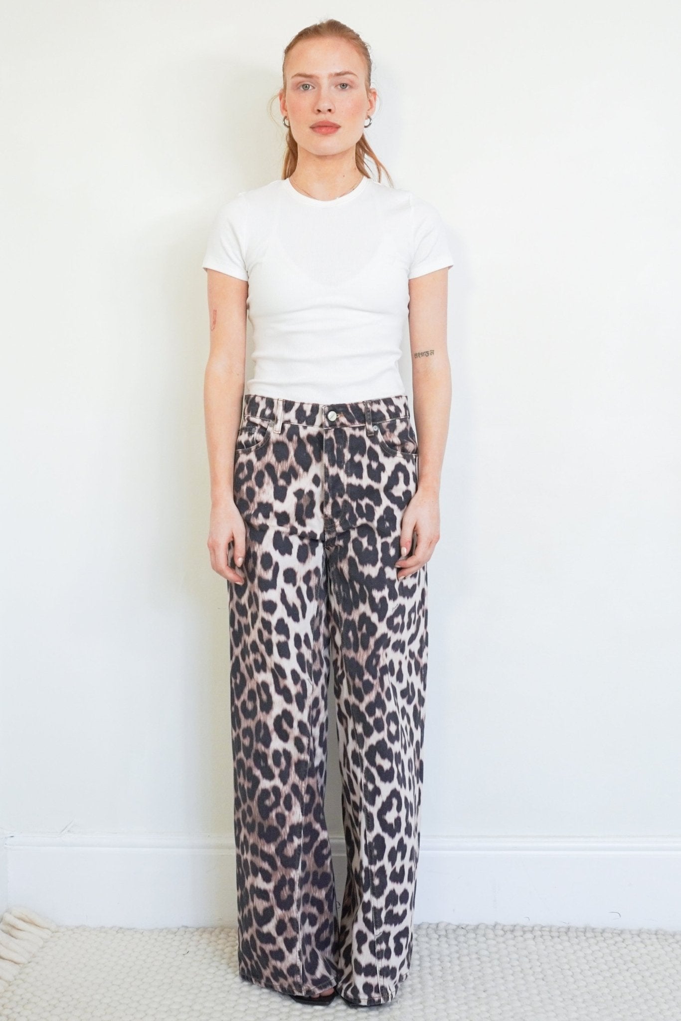 Ganni Leopard Print Wide Leg Jeans RRP £400 | Authentic Preloved - Reloved Again