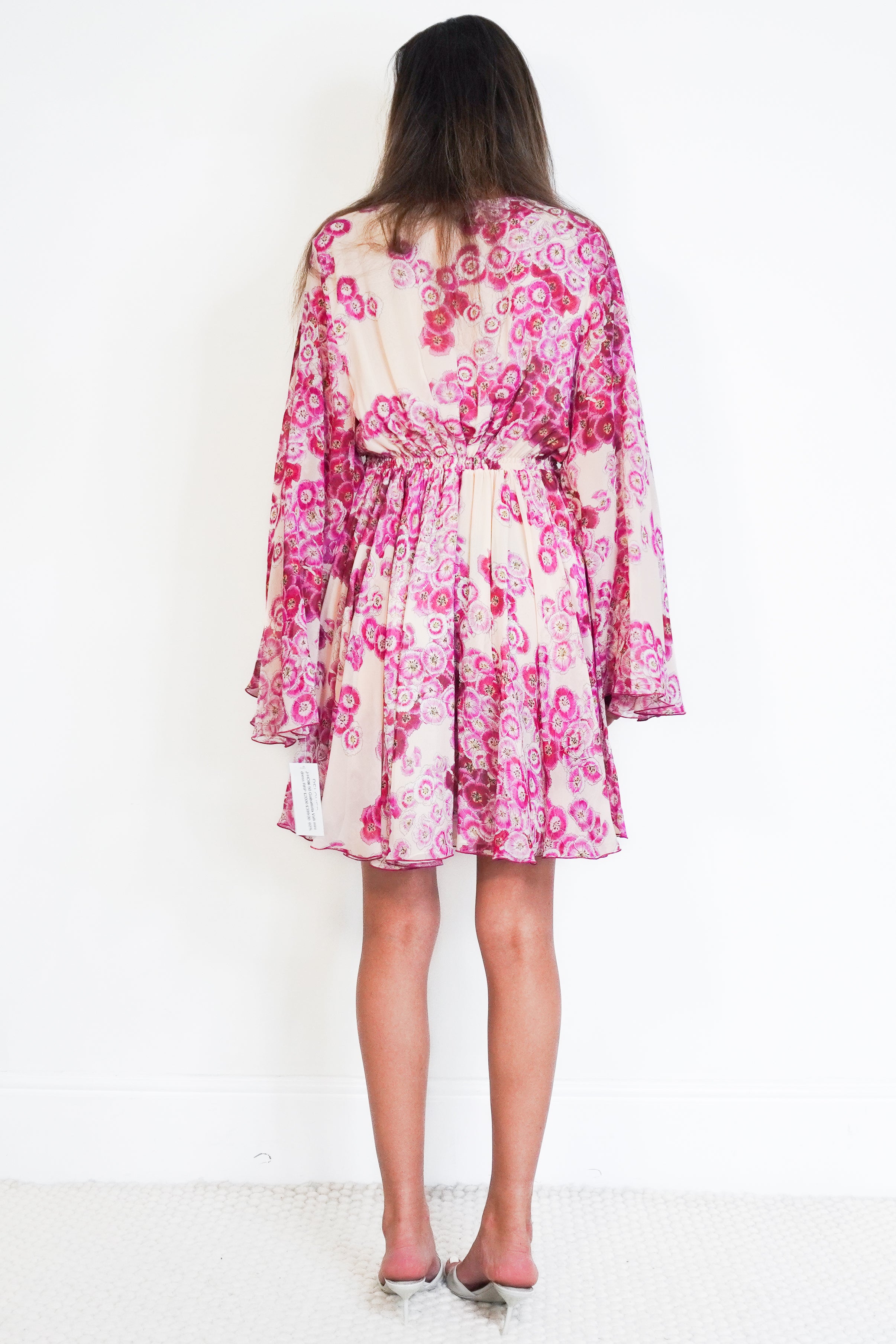 Giambattista Valli Pink Floral Silk Chiffon Mini Dress back photo chelsea london
