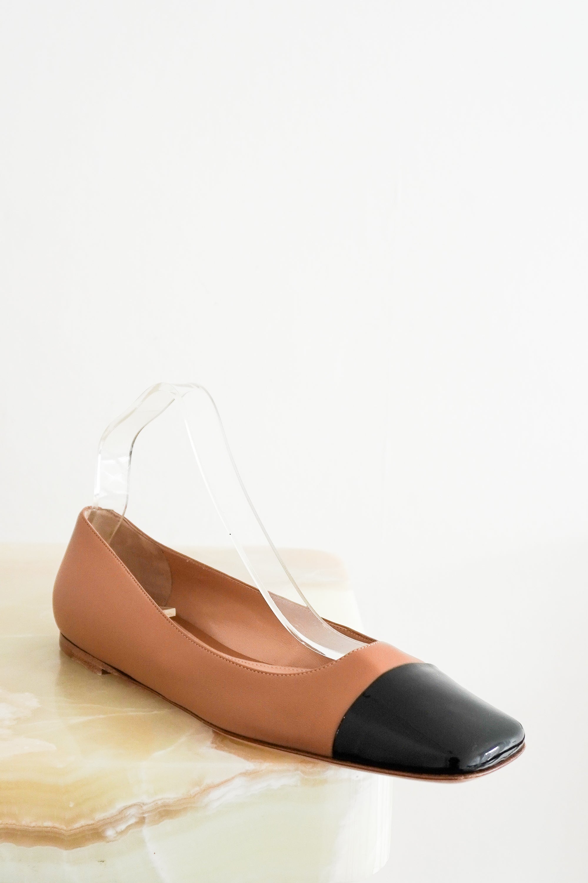 Gianvito Rossi Brown Leather Cap-Toe Ballet Flats front photo chelsea london