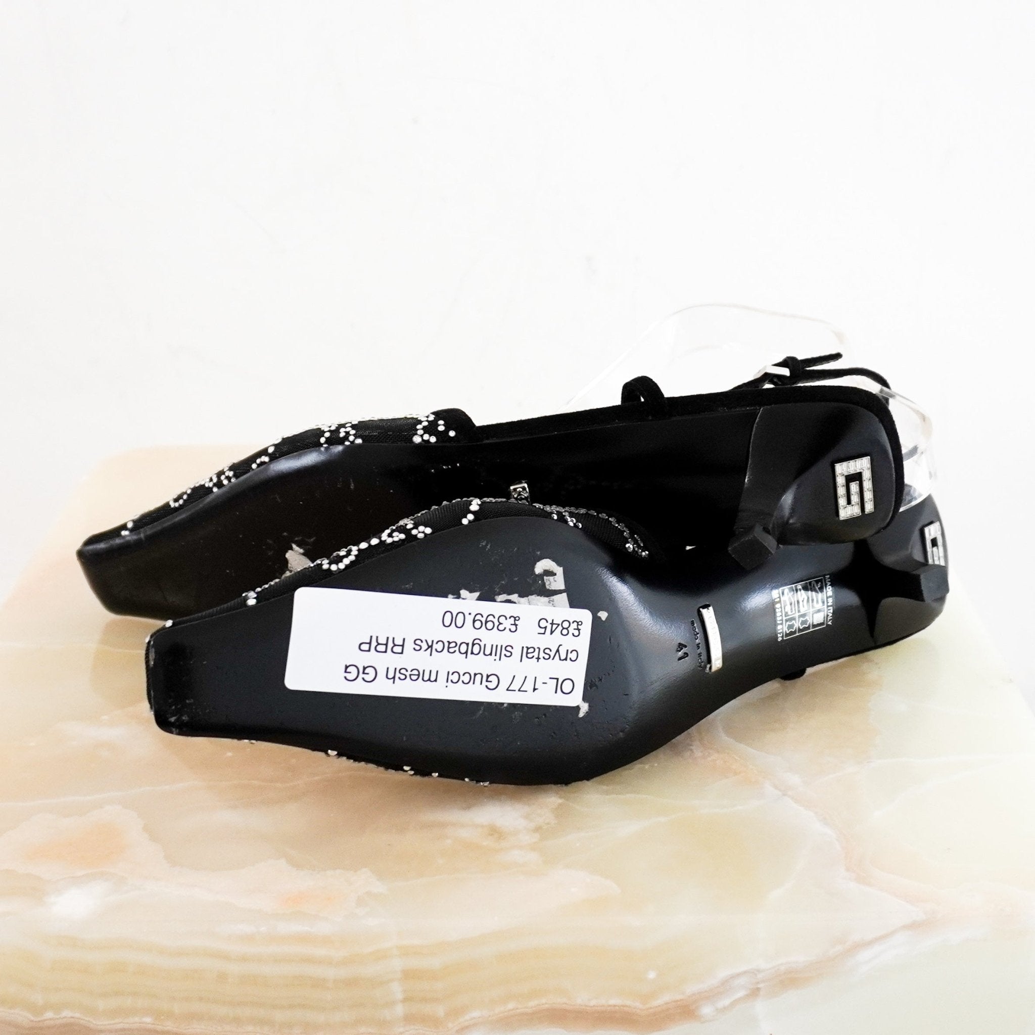 Gucci Black Mesh Crystal Slingbacks RRP £845 | Authentic Preloved - Reloved Again