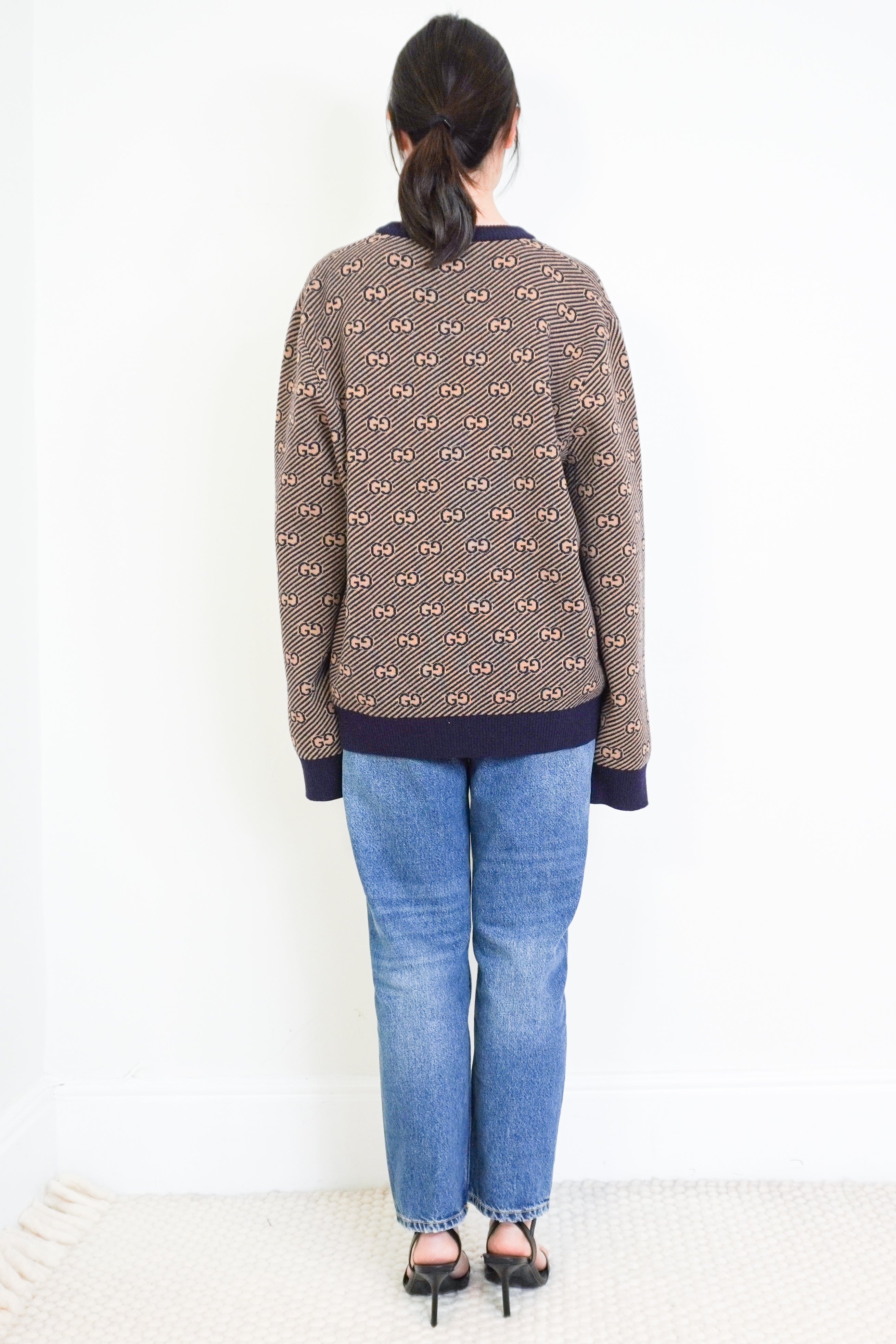 Gucci-Brown-&-Navy-Monogram-Jumper-back-picture-Chelsea-London
