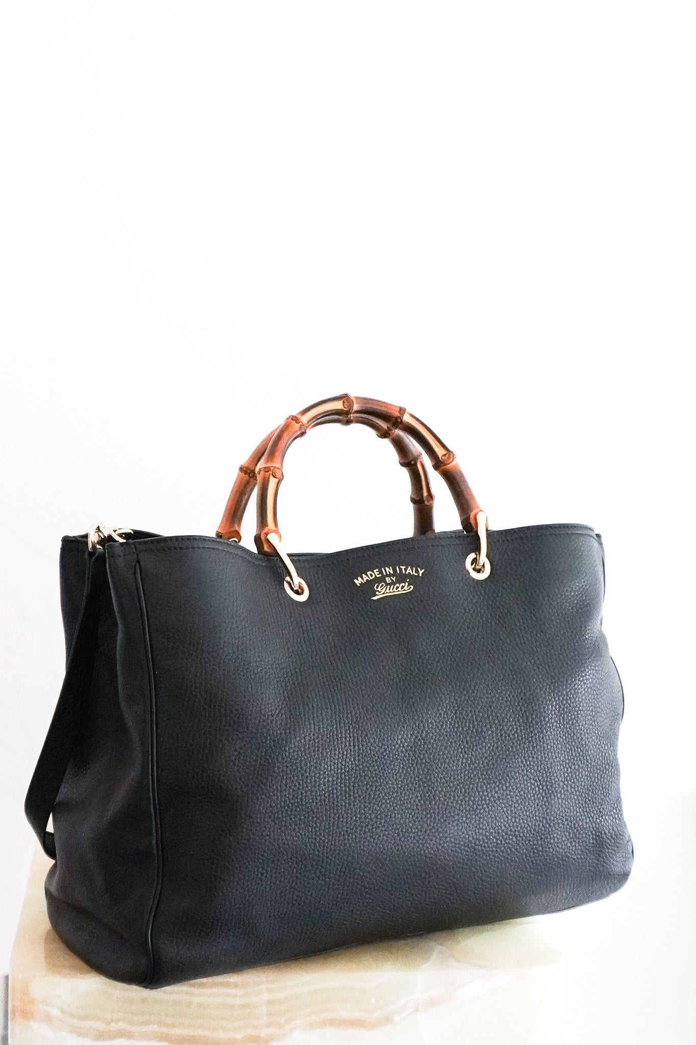 Gucci Grained Leather Bamboo Tote in Black RRP £1950 | Authentic Preloved - Reloved Again