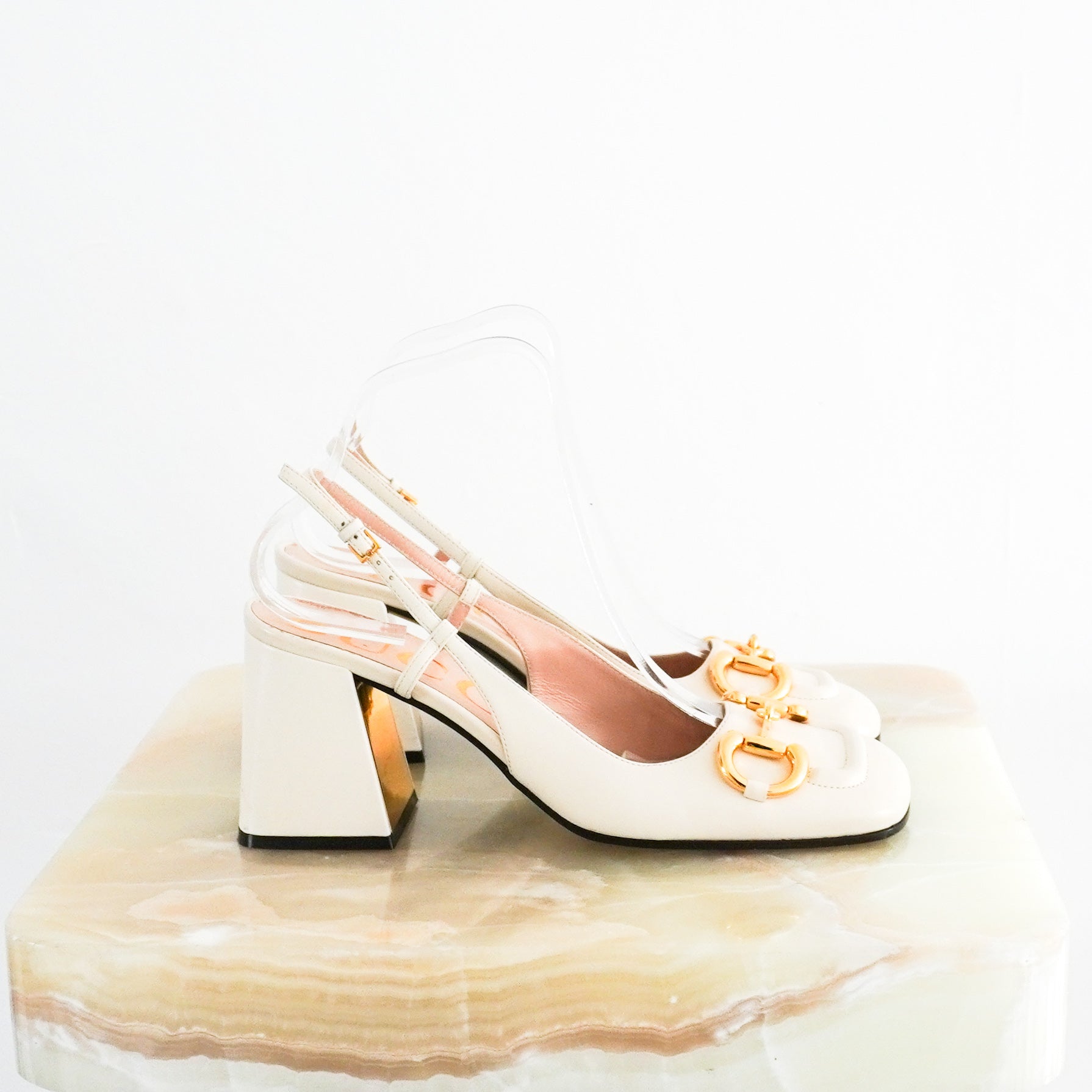 Gucci-Marmont-White-Block-Slingback-Heels-side-picture-Chelsea-London