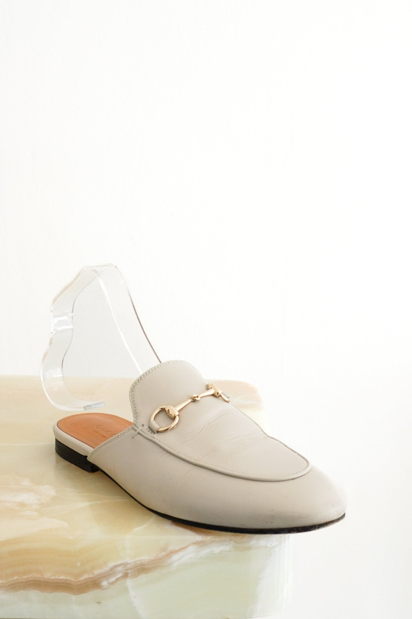 Gucci Beige Leather Princetown Horsebit Mules (RRP £760) | Authentic Preloved - Reloved Again
