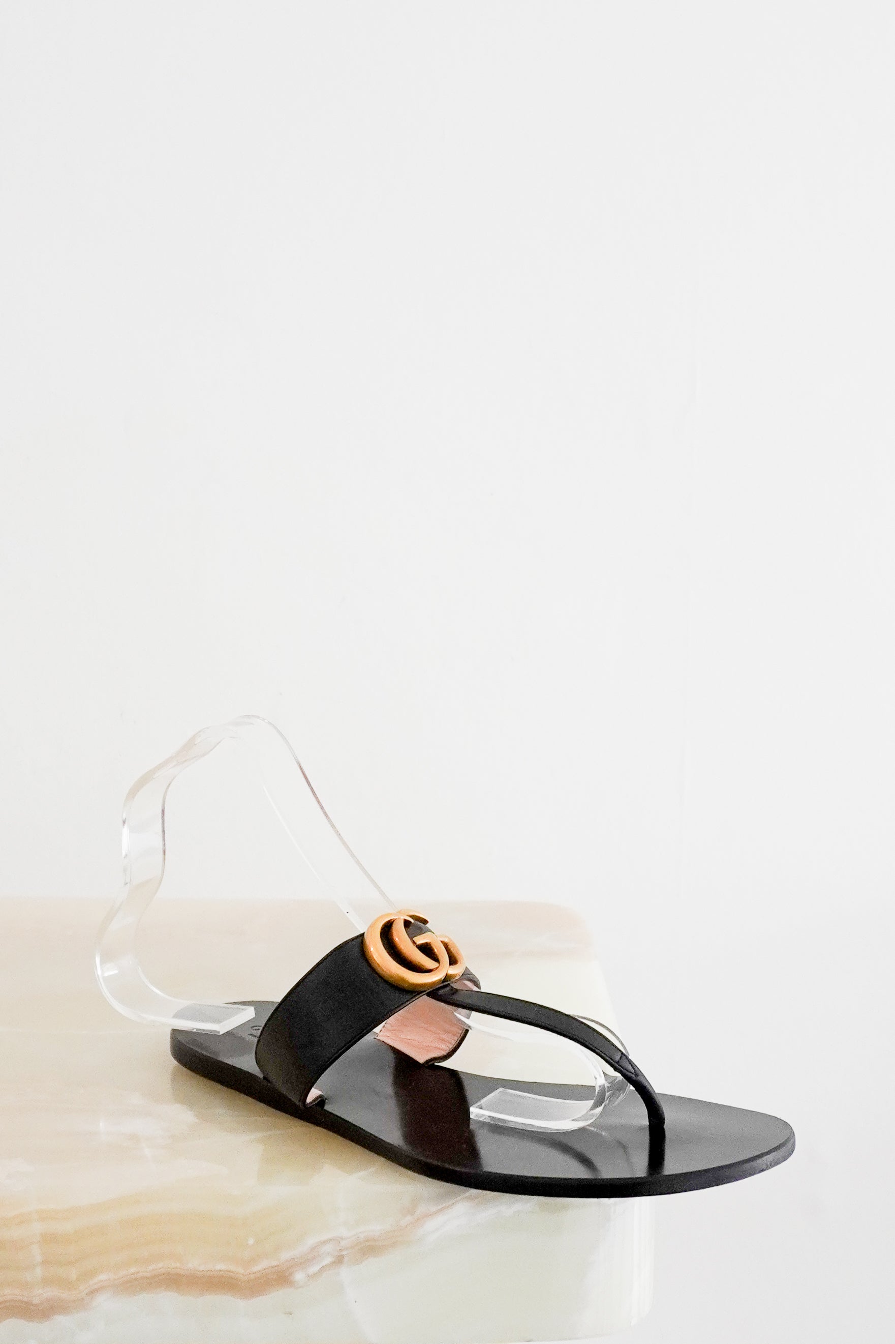 Gucci Black Marmont Thong Sandals front photo chelsea london