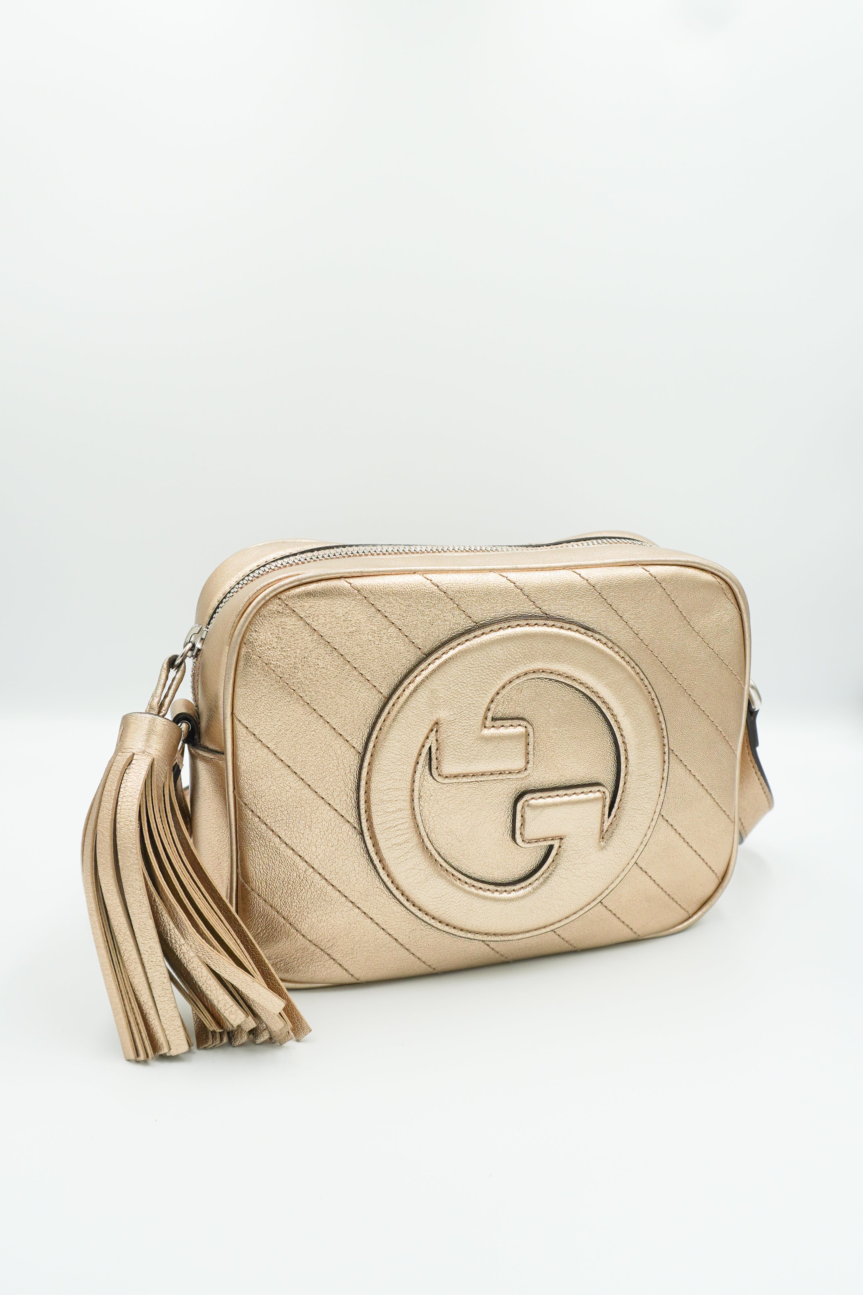 Gucci Blondie Small Shoulder Bag Metallic Golden Beige Leather front photo chelsea london