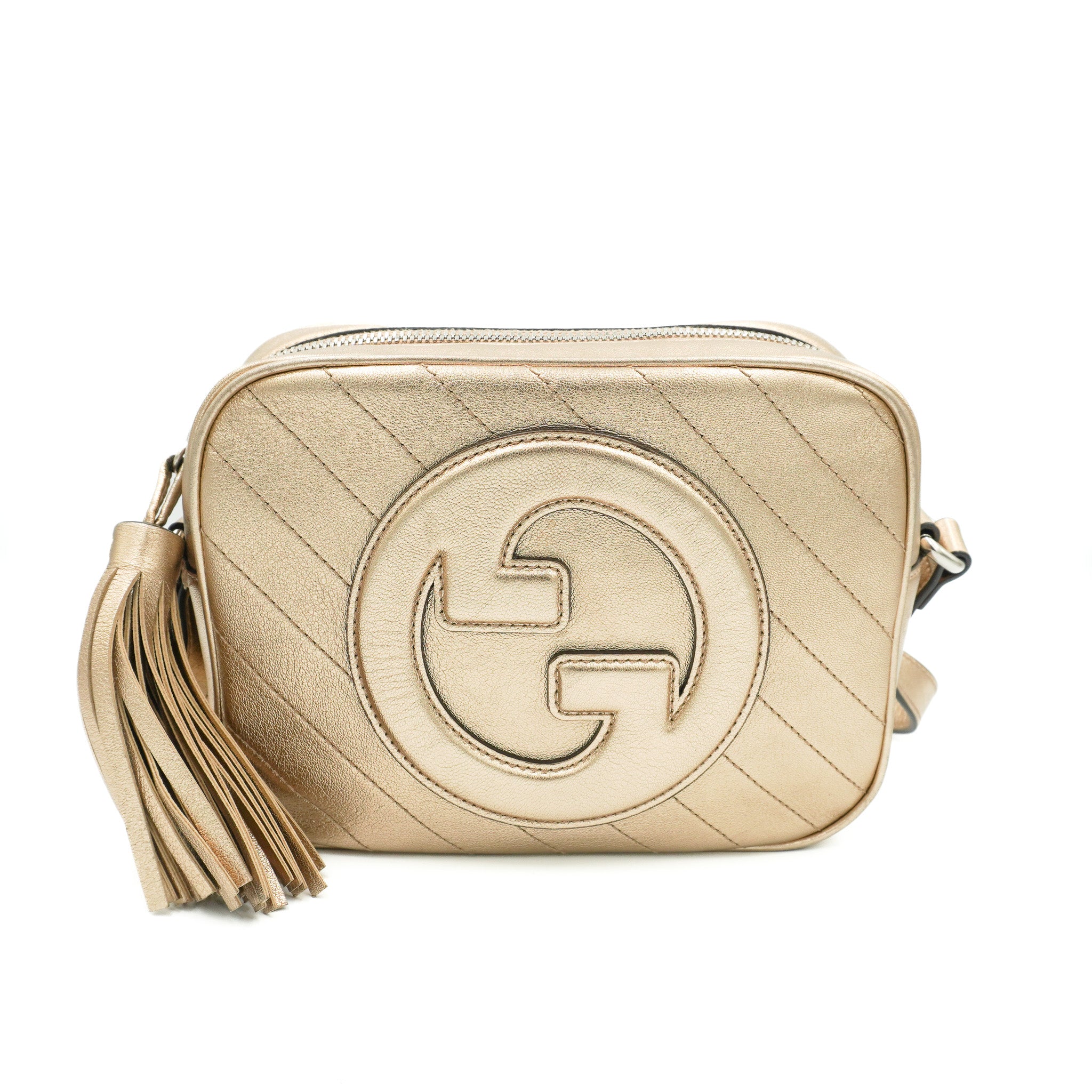 Gucci Blondie Small Shoulder Bag Metallic Golden Beige Leather side