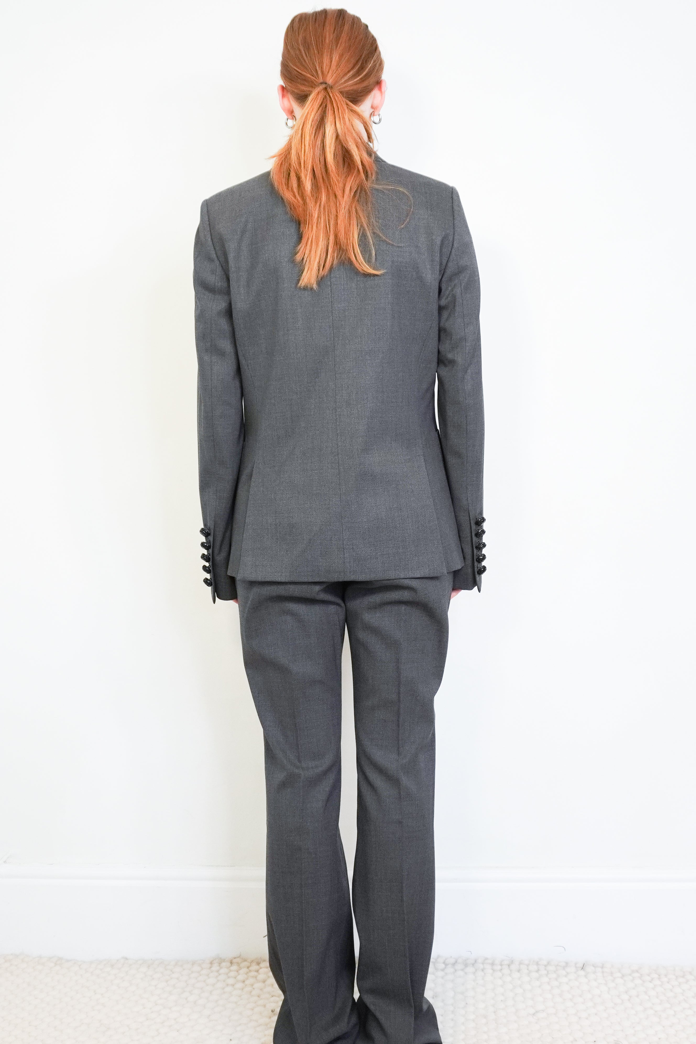 Gucci Grey Wool-Silk Single-Breasted Trouser Suit back photo chelsea london