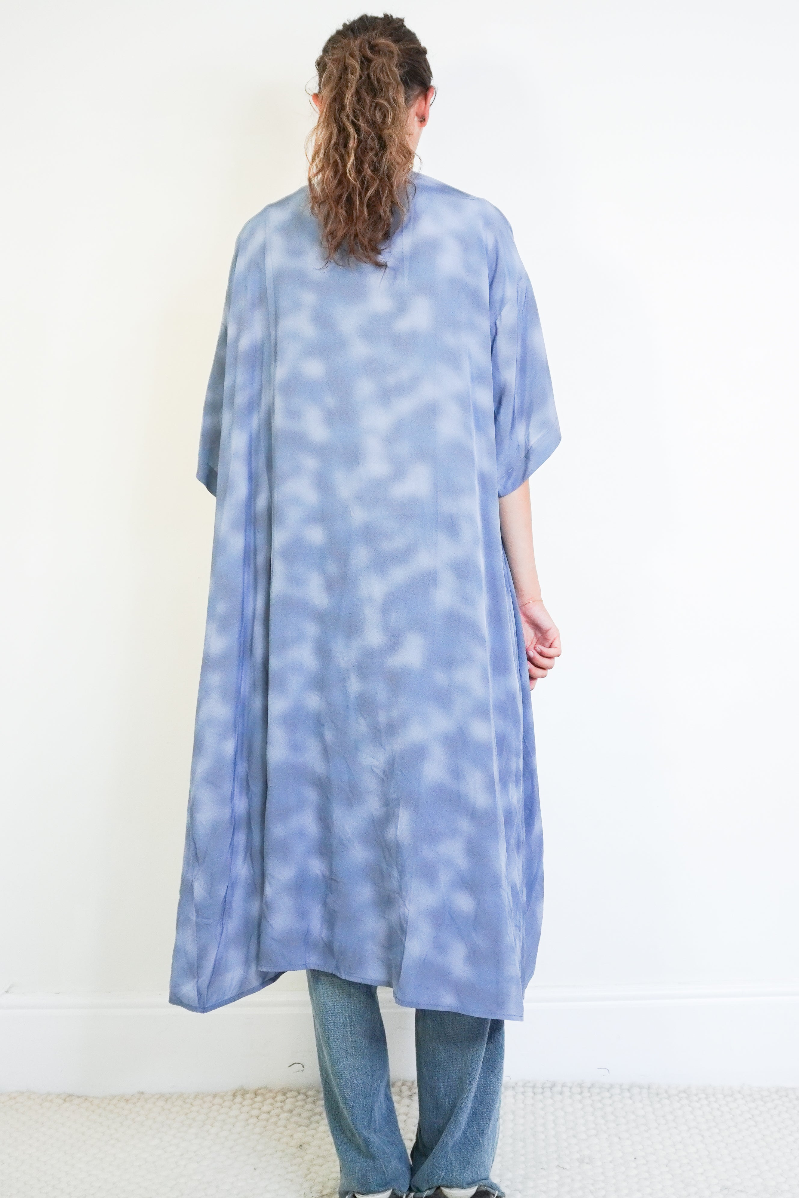 Hansine Hera Kimono in Blue Watercolour Print back photo chelsea london