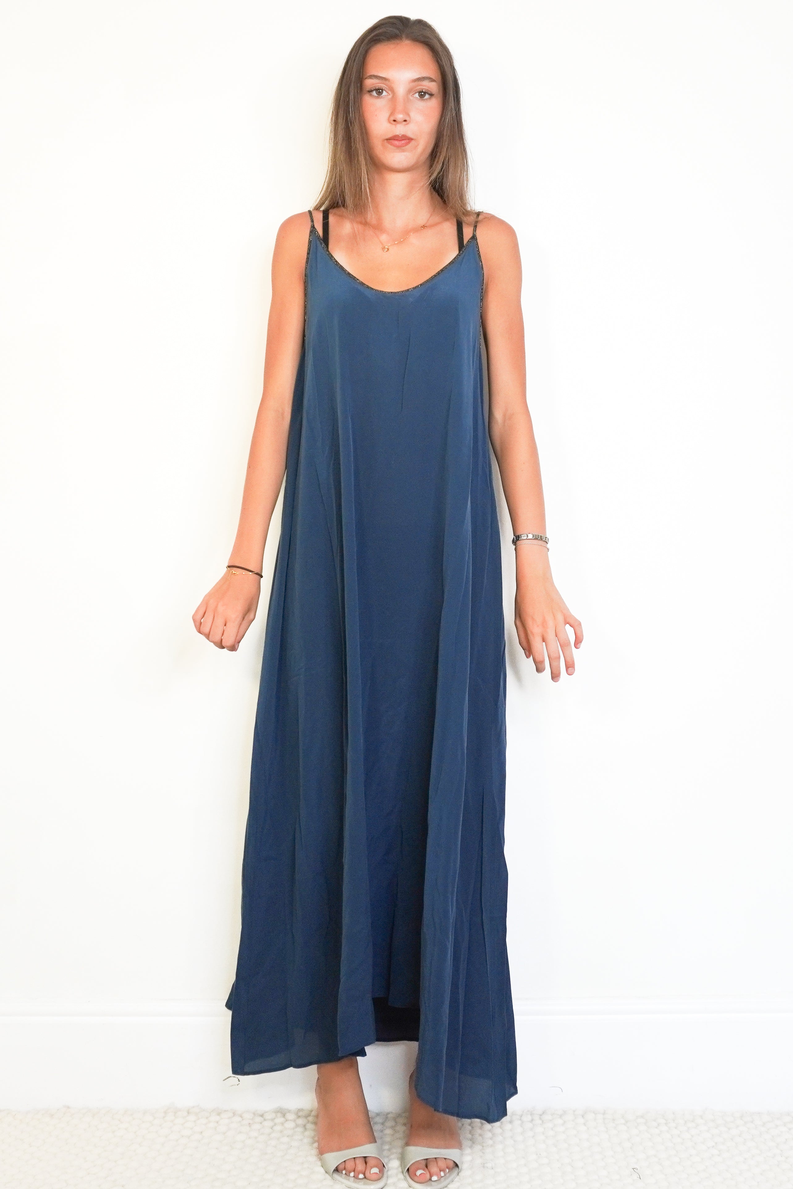 Hansine Nyxx Dress in Teal Silk front photo chelsea london
