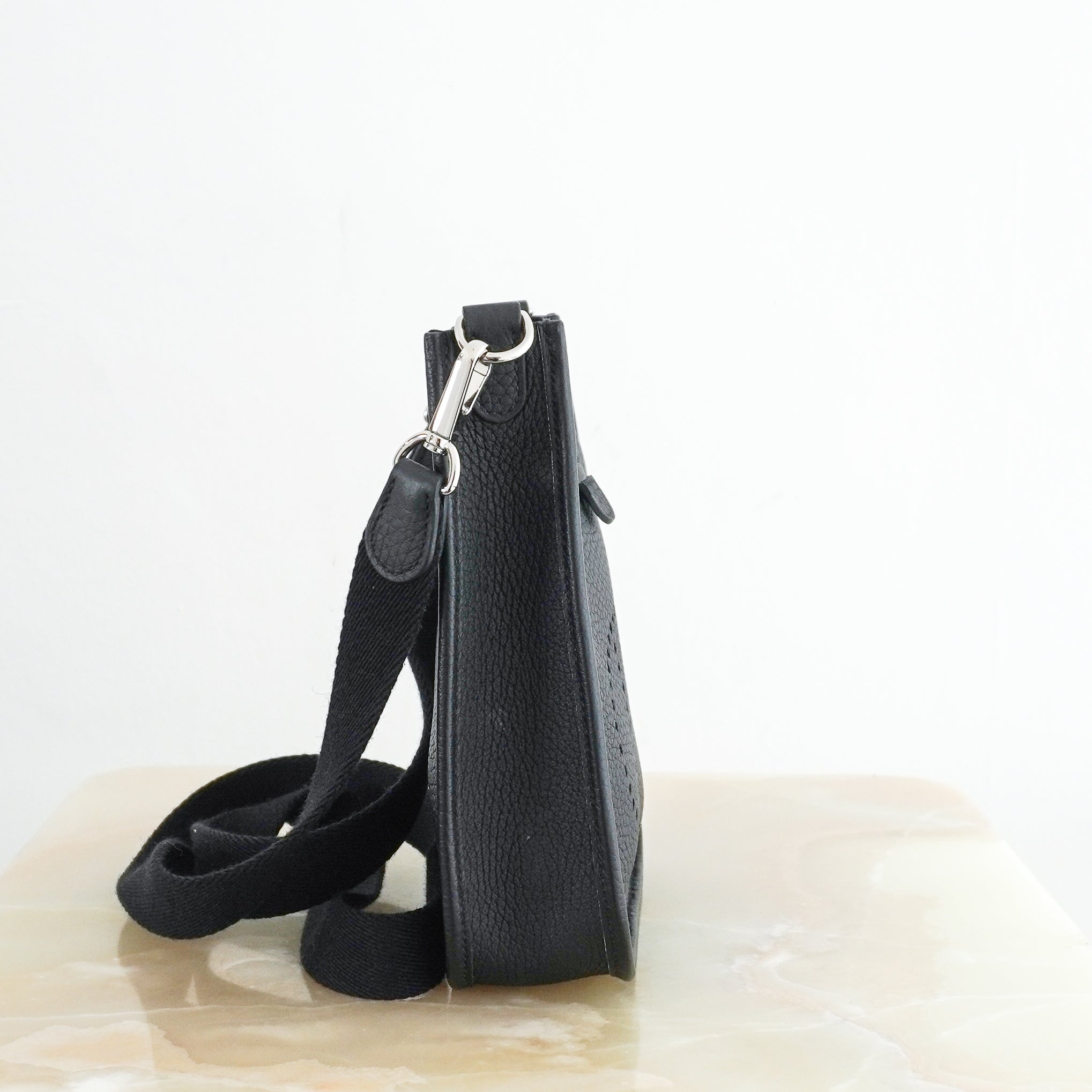 Hermès Mini Evelyne 16 Clemence Crossbody Bag in Black | Authentic Preloved - Reloved Again