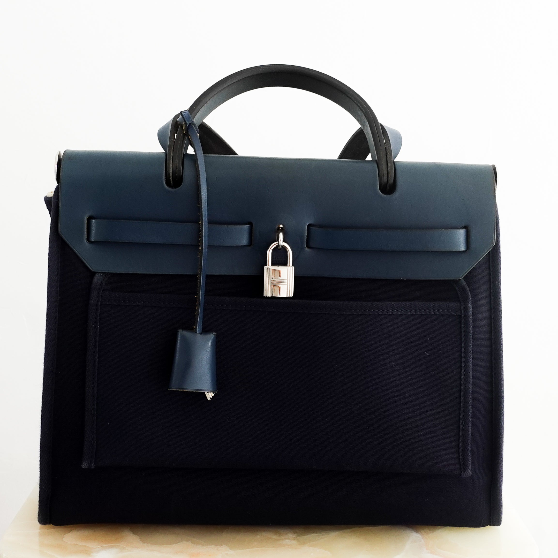 Hermès Navy 30 Canvas Herbag RRP £2300 | Authentic Preloved