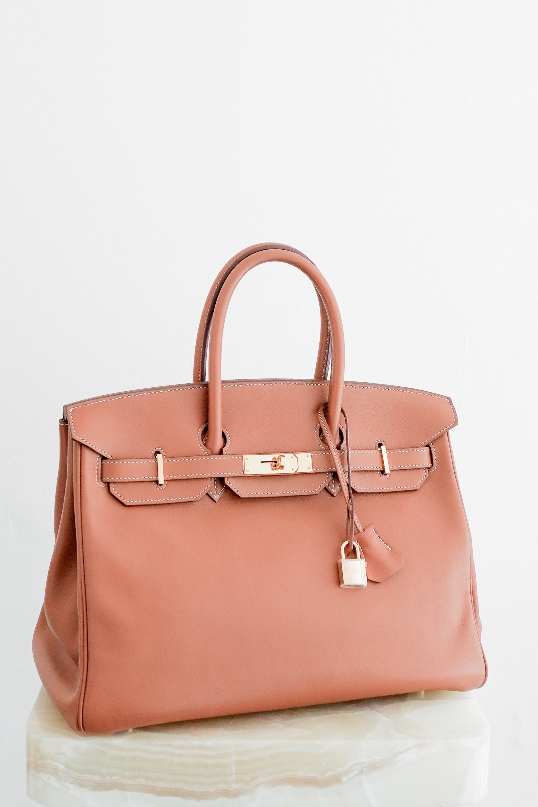 Hermès Birkin 35 Retourne in Gold Swift Leather with Gold Hardware front picture chelsea london