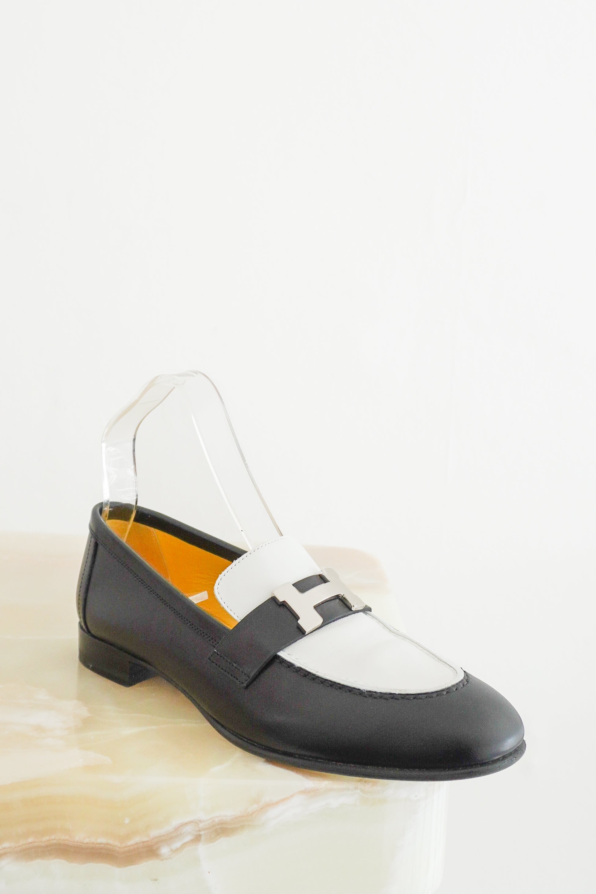 Hermès Black & White Leather Paris Loafers front photo chelsea london