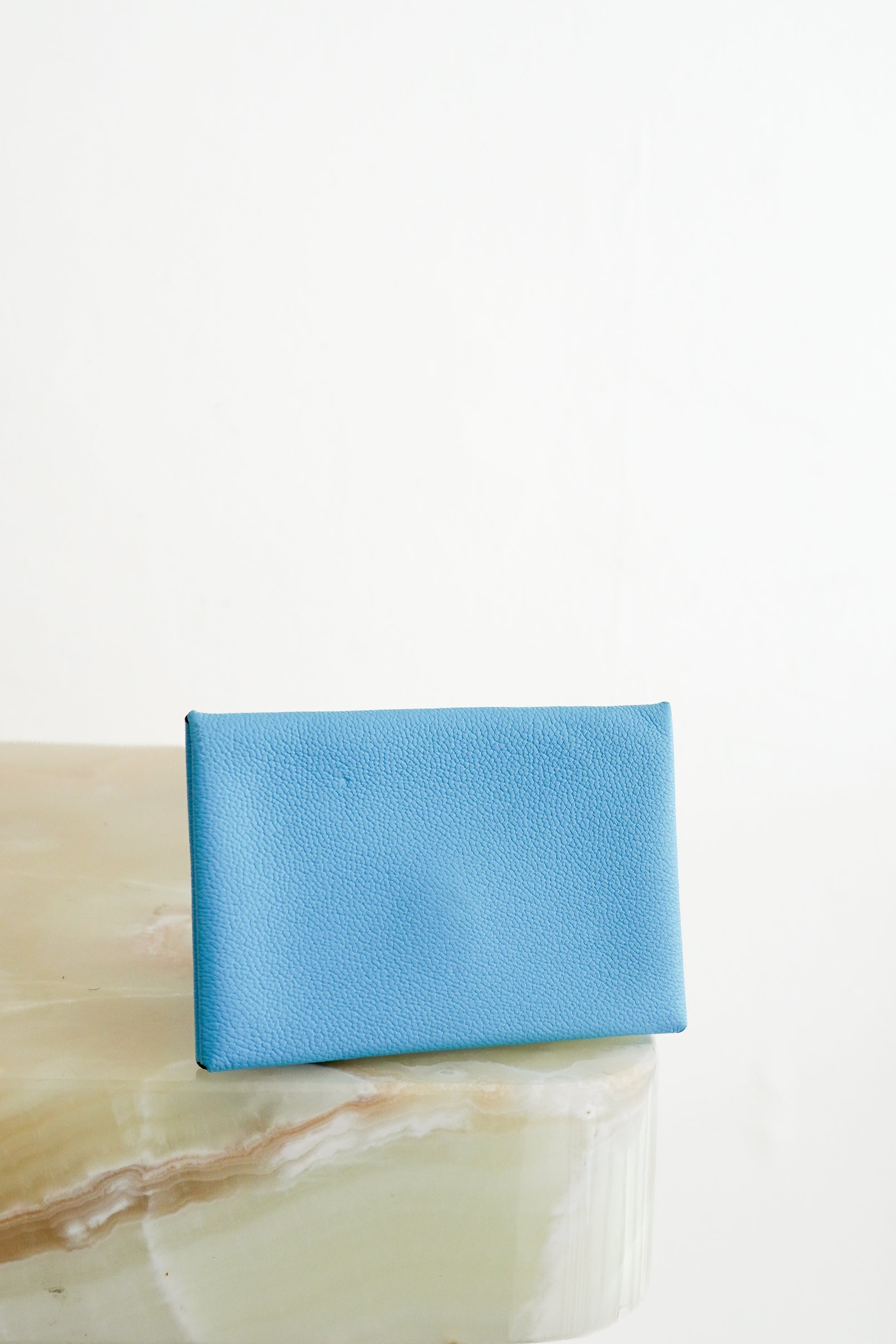 Hermès Calvi Card Holder in Blue Chevre Mysore Leather front photo chelsea london