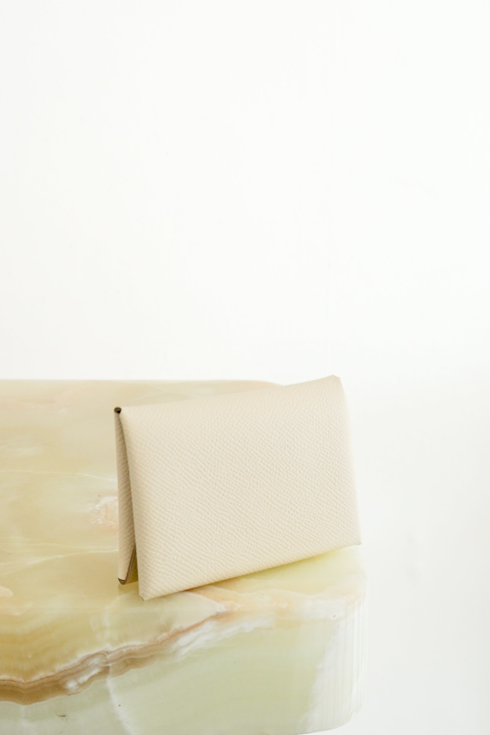 Hermès Calvi Card Holder in Cream Epsom Leather front photo chelsea london