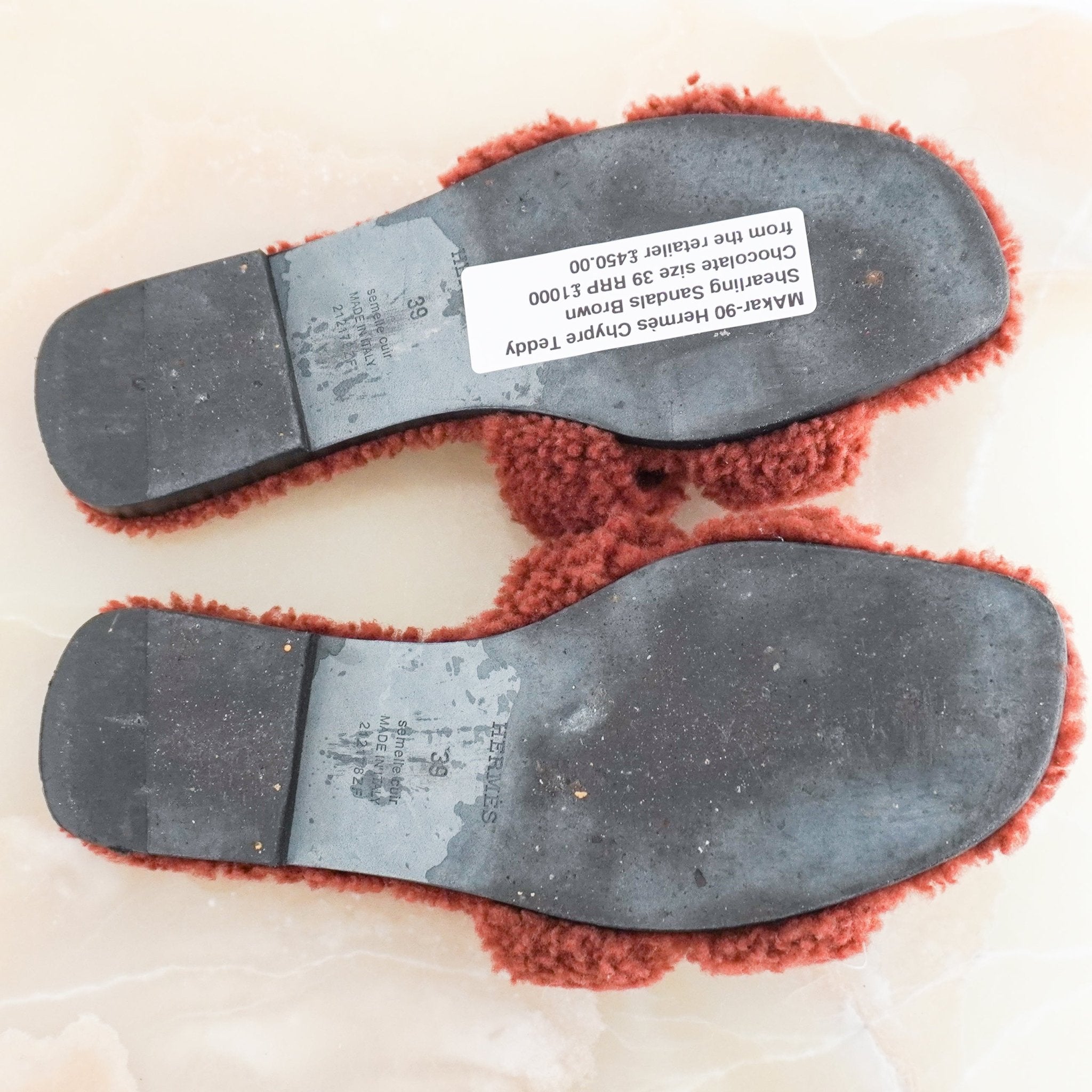 Hermes Oran Brown Shearling Sandals (RRP £1000) | Authentic Preloved - Reloved Again