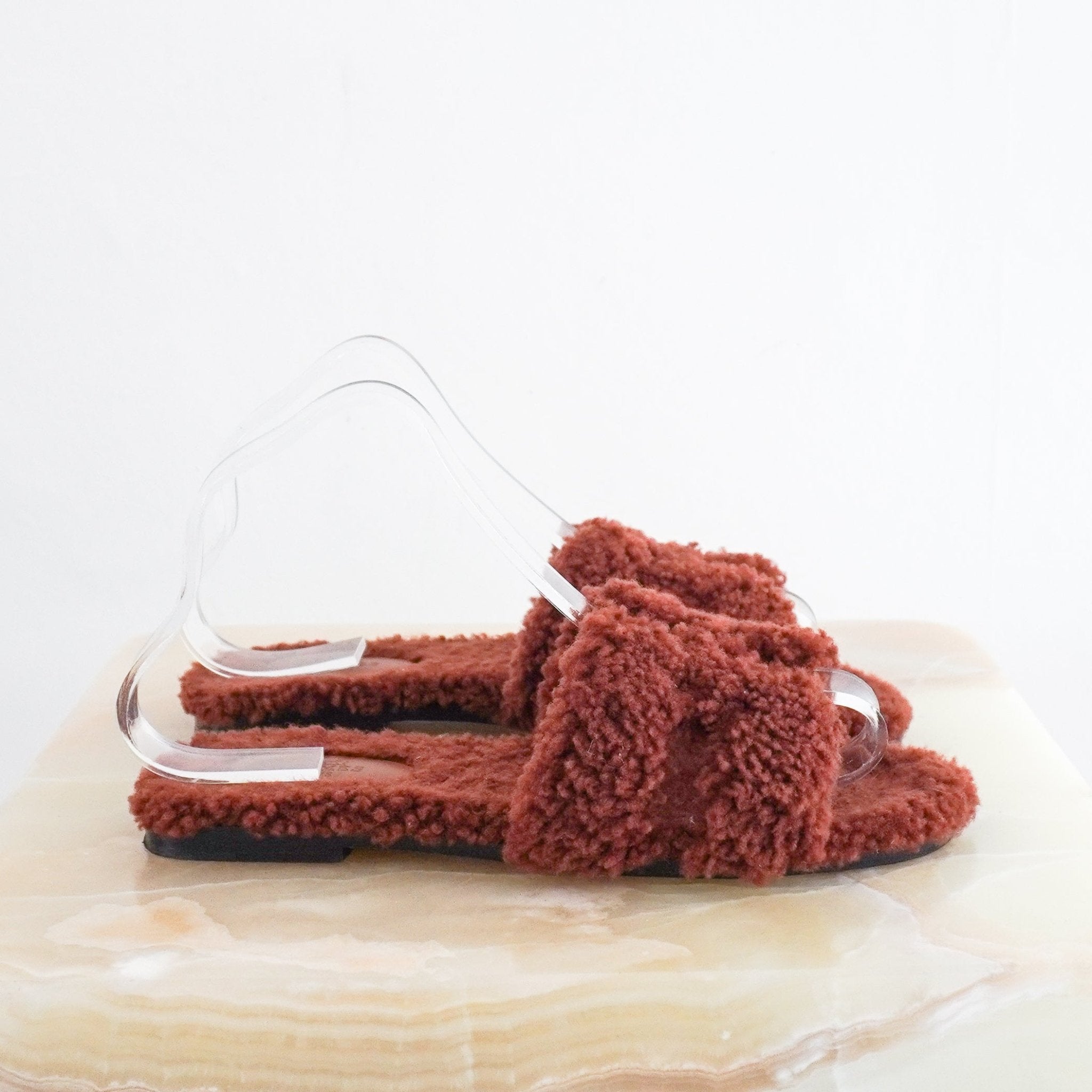 Hermes Oran Brown Shearling Sandals (RRP £1000) | Authentic Preloved - Reloved Again