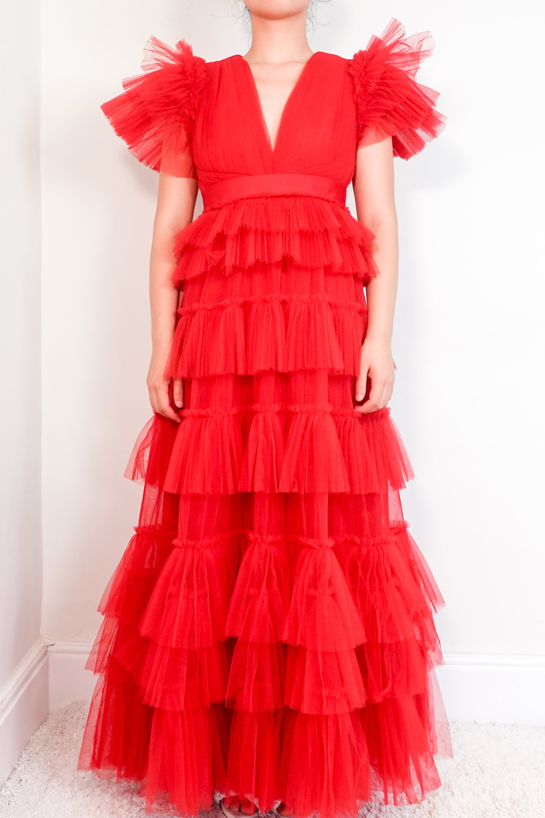 Huisan Zhang Tiered tulle Red Dress RRP £1.8K | Authentic Preloved