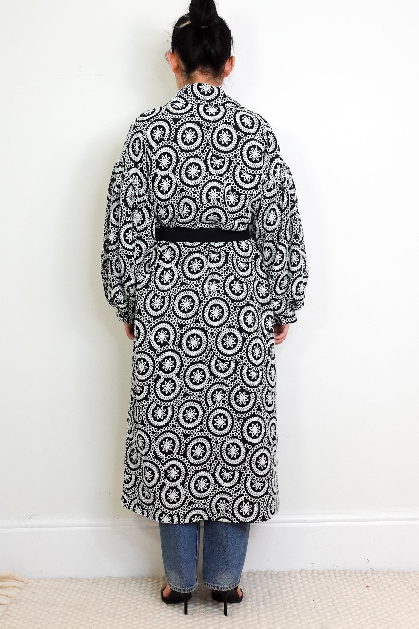 Huishan Zhang Monochrome Sequin Belted Coat RRP £2195 | Authentic Preloved - Reloved Again