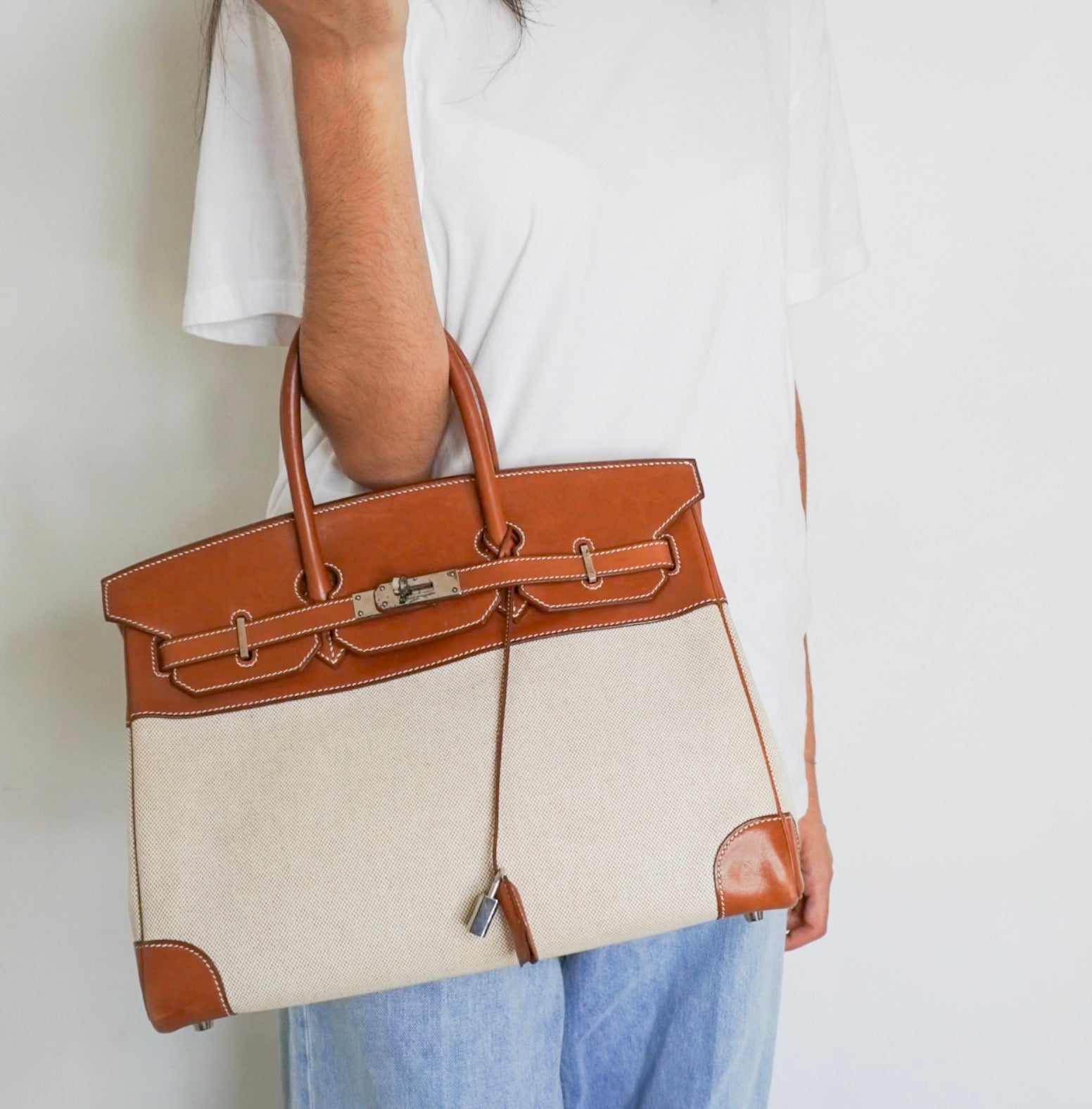 Hermès Birkin 35 Fauve Barenia Toile H Canvas Palladium Hardware Bag | Authentic Preloved - Reloved Again