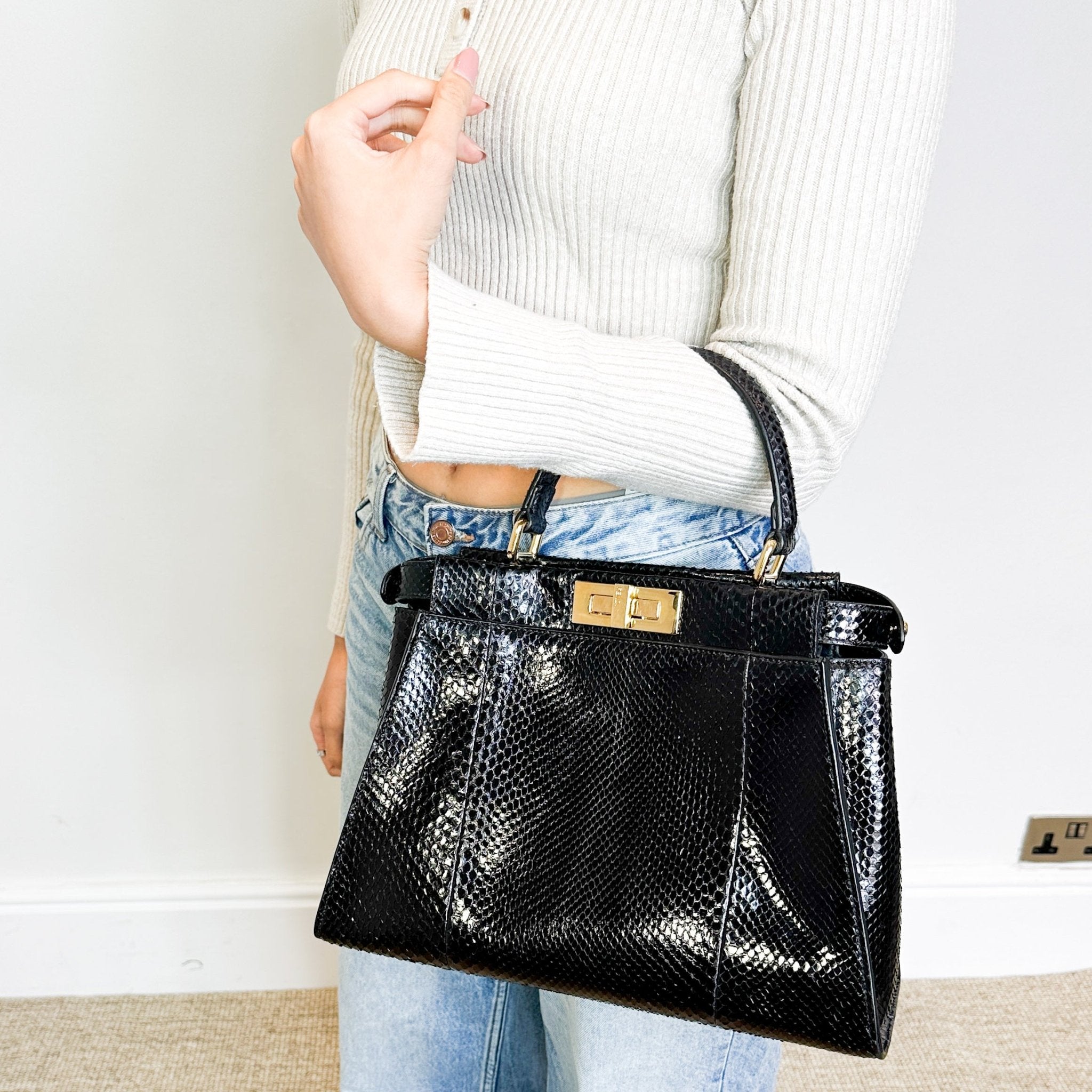 Fendi Black Python Medium Peekaboo bag RRP £5000 | Authentic Preloved - Reloved Again