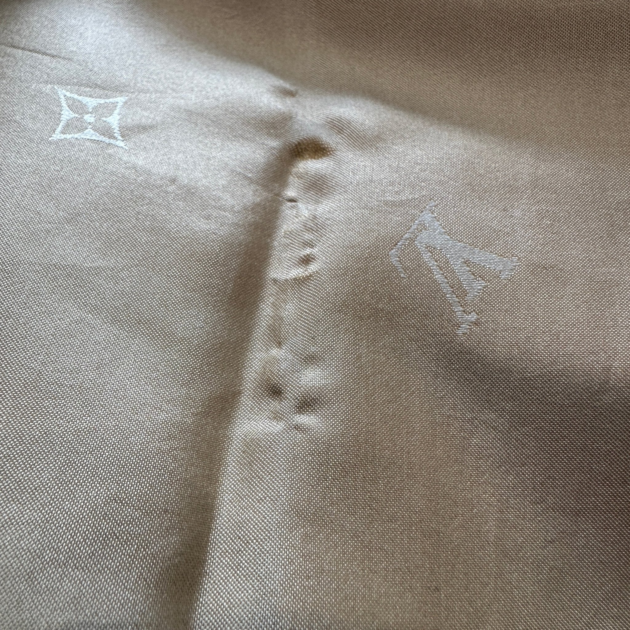 Louis Vuitton Beige Monogram Silk Scarf RRP £400 | Authentic Preloved FINAL SALE - Reloved Again