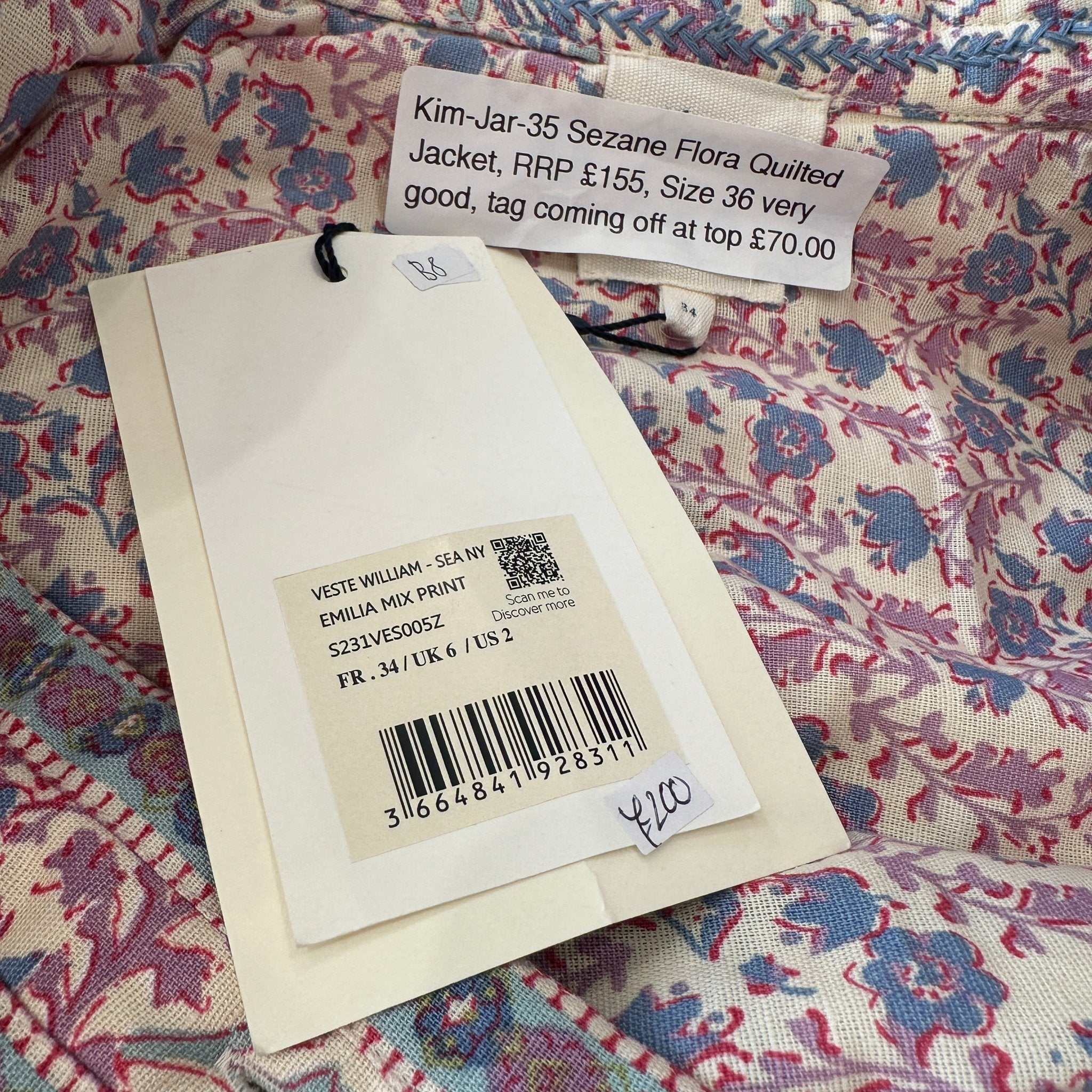 NEW Sezane Pink Emilia Floral Quilted Jacket RRP £250 | Authentic Preloved - Reloved Again
