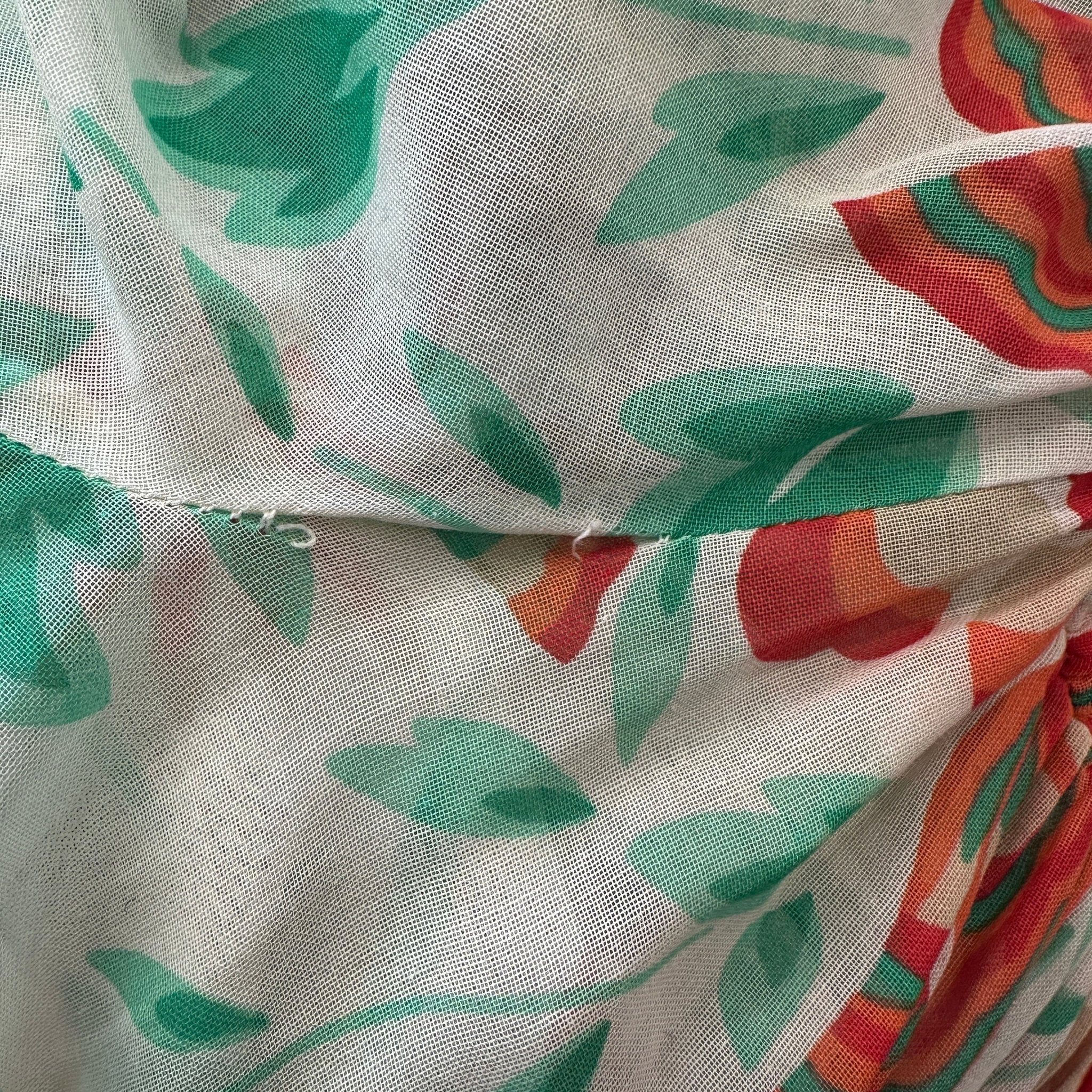 Saint Laurent Floral Print Smocked Dress in White, Green & Red (RRP £450) | Authentic & Preloved - Reloved Again