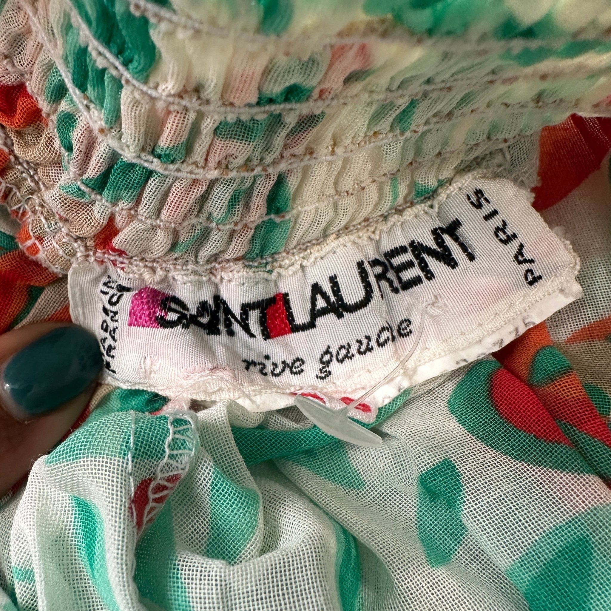 Saint Laurent Floral Print Smocked Dress in White, Green & Red (RRP £450) | Authentic & Preloved - Reloved Again