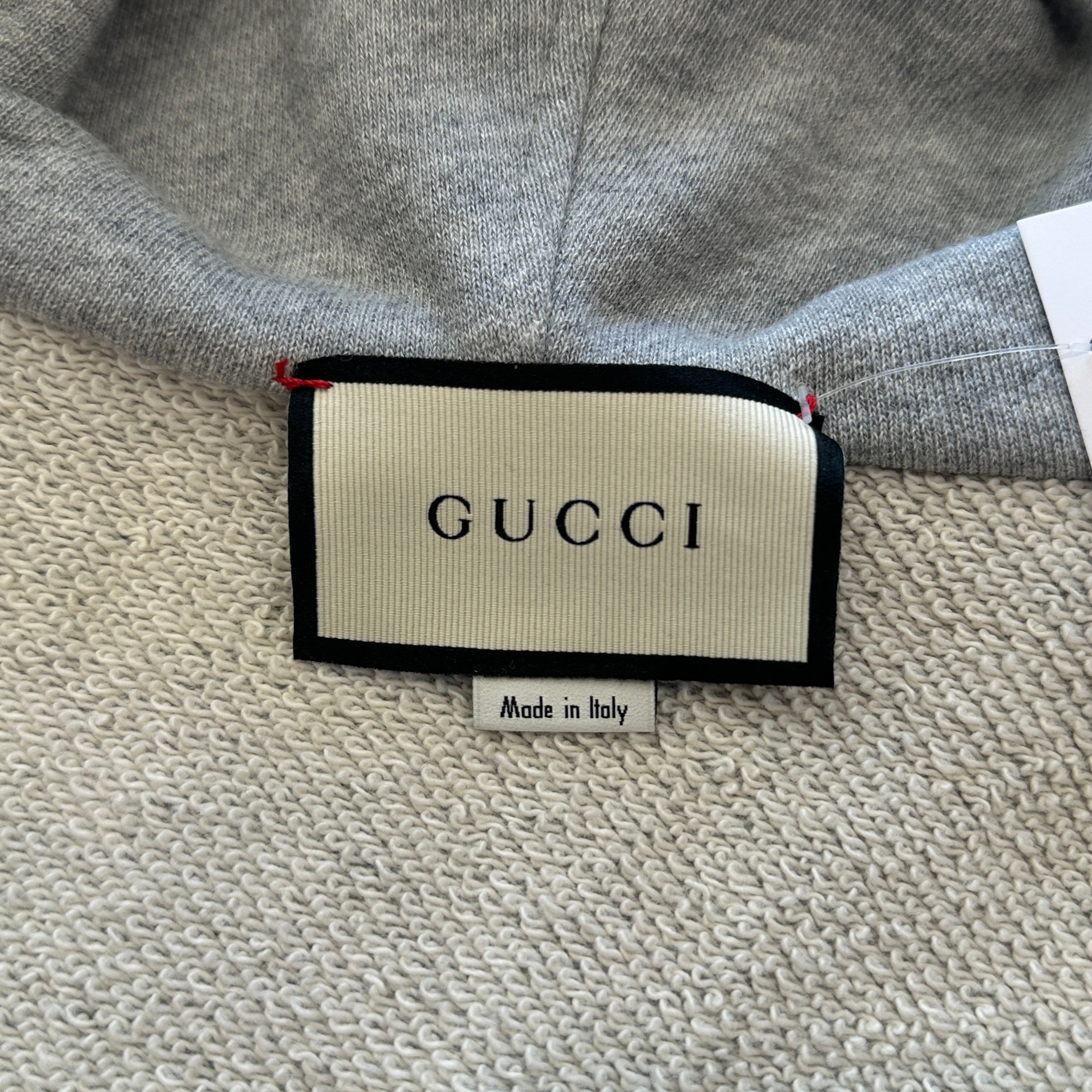 NEW Gucci Grey Hooded Zip-Up Sweatshirt with Retro Logo Stripe (RRP £600) | Authentic Preloved