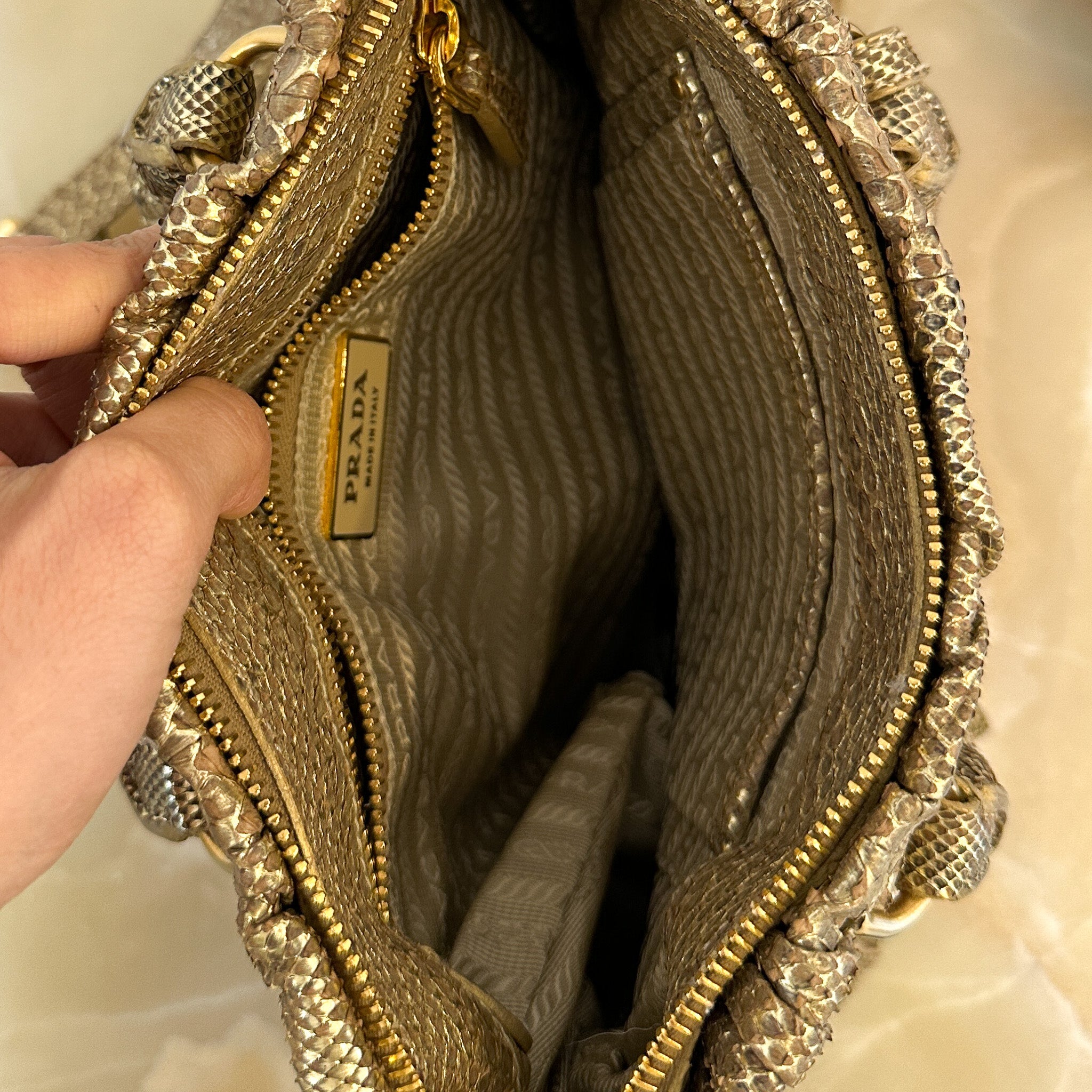 NEW Prada Gaufre Python Bag in Gold | Authentic Preloved - Reloved Again
