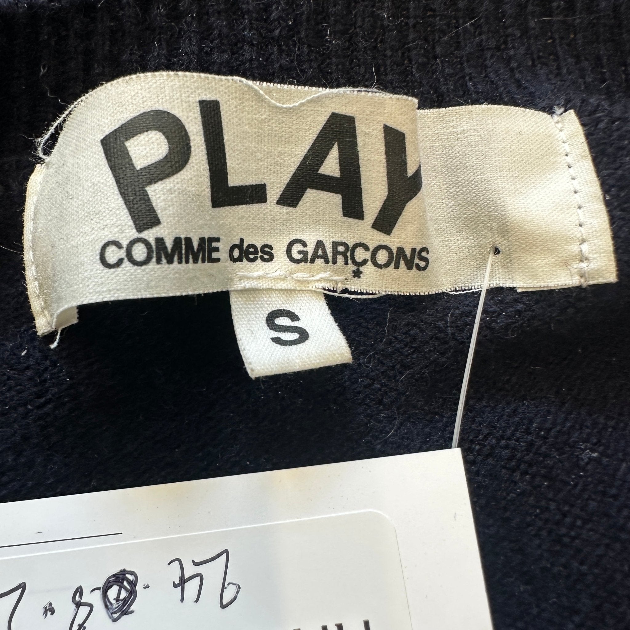 PLAY Comme des Garçons Navy & Red Heart Wool Jumper (RRP £250) | Authentic Preloved - Reloved Again