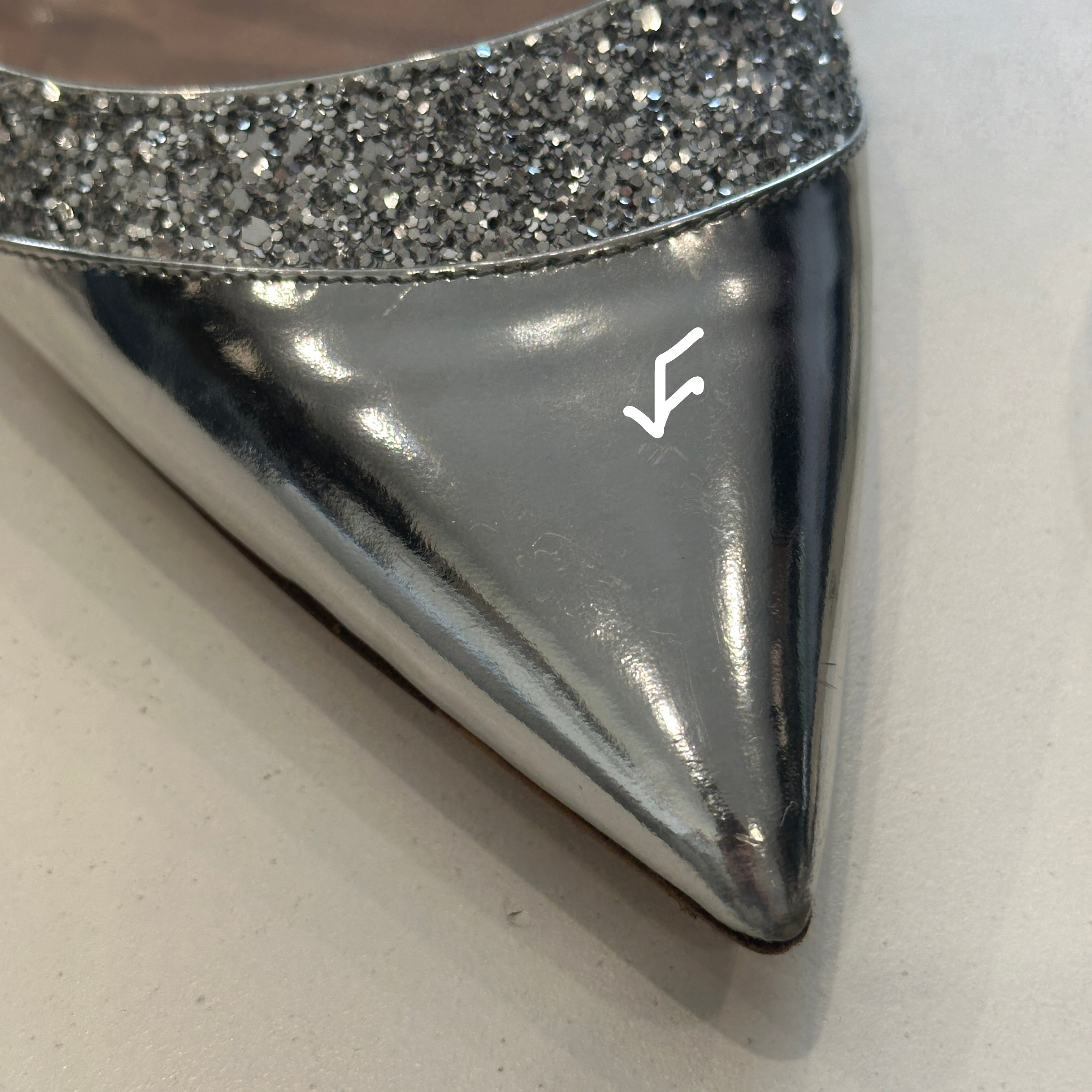 Miu Miu Silver Metallic and Glitter Slingback Flats (RRP £835) | Authentic Preloved