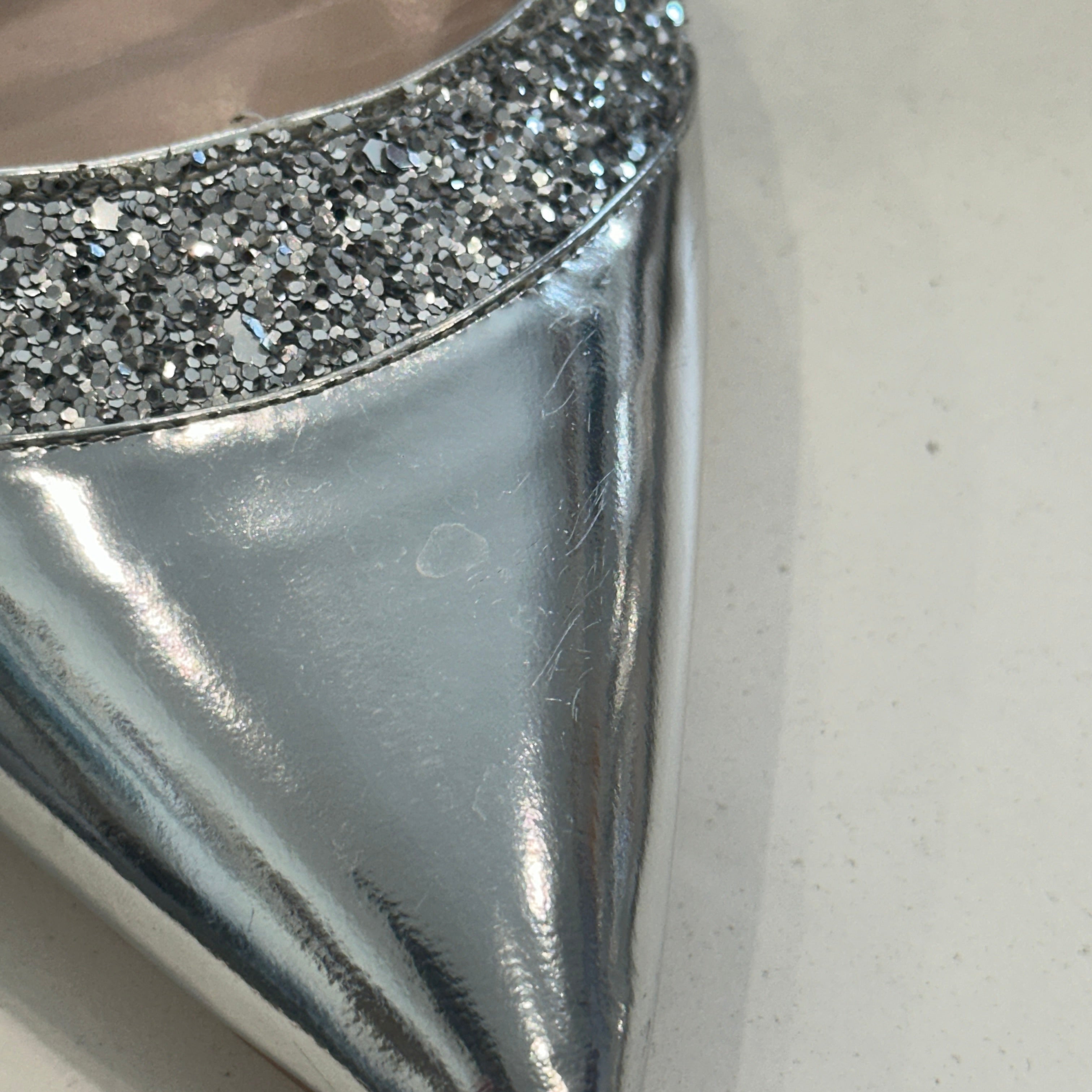 Miu Miu Silver Metallic and Glitter Slingback Flats (RRP £835) | Authentic Preloved
