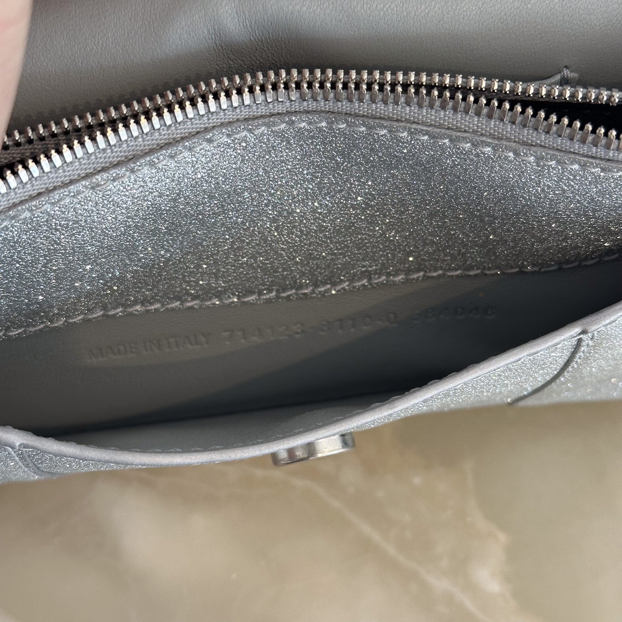 Balenciaga Grey Glitter XS Hourglass Wallet on Chain RRP £950 | Authentic Preloved - Reloved Again