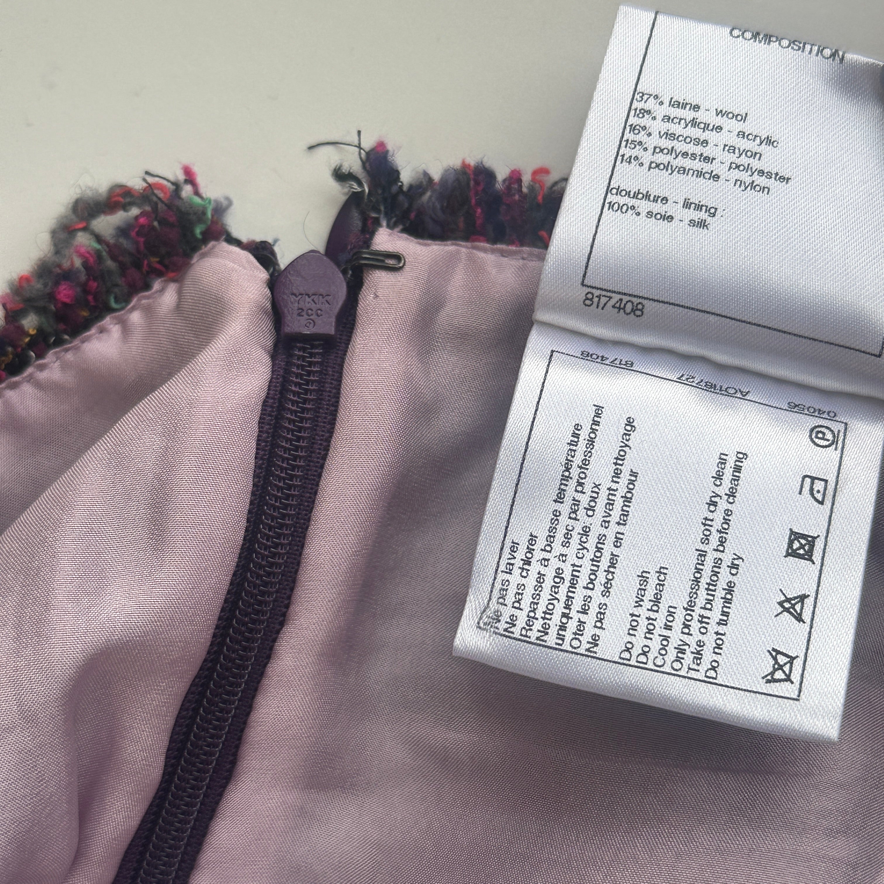 Chanel Purple Tweed peplum top Zip Back RRP £2000 | Authentic Preloved