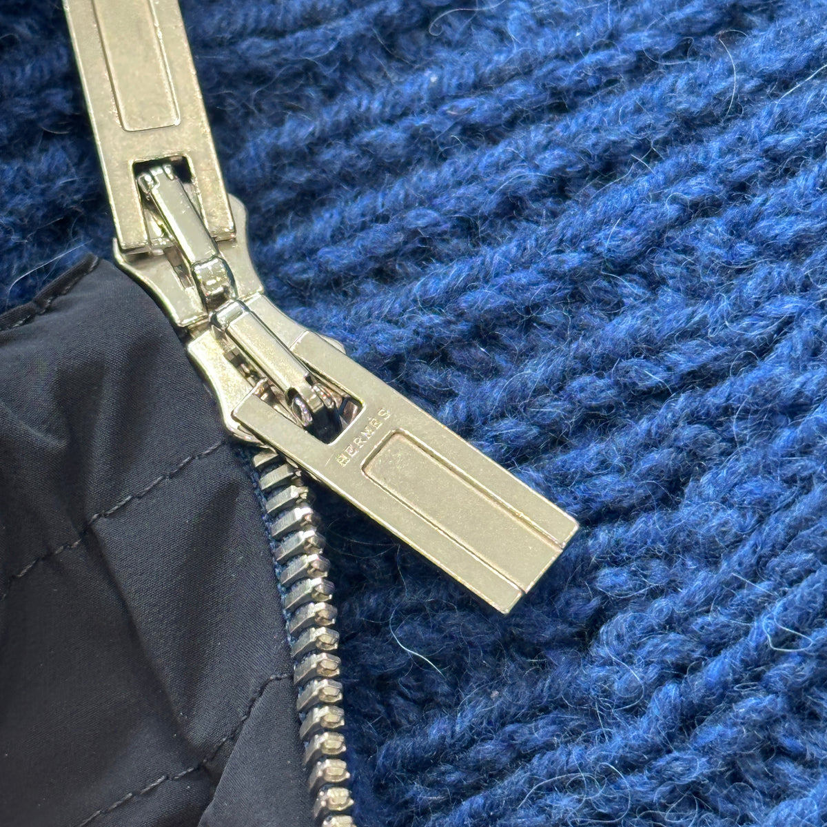 Hermes Cable Knit Zip Up Jumper in Blue (RRP £2000) | Authentic Preloved