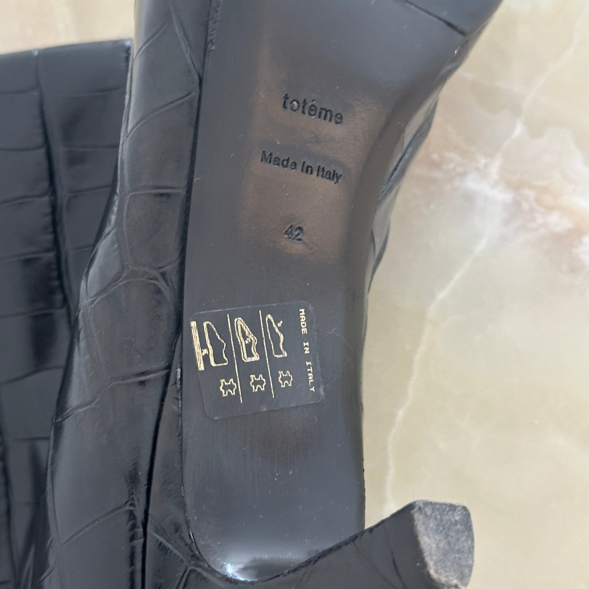 Toteme Croc-effect Knee High Boots in Black (RRP 880) | Authentic Preloved - Reloved Again