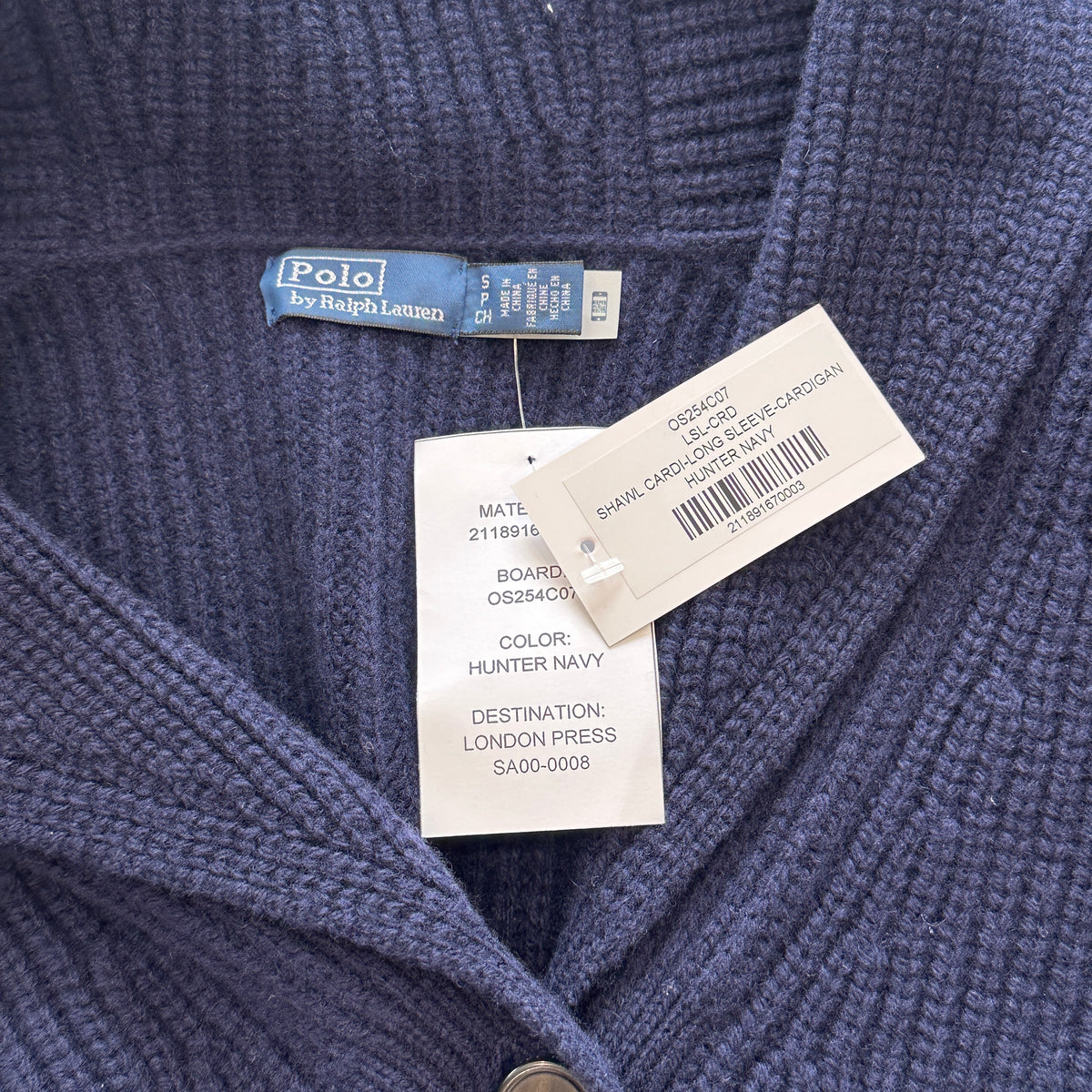 Ralph Lauren Shawl Cardi-Long Sleeve Cardigan in Hunter Navy RRP £770 | Authentic Preloved