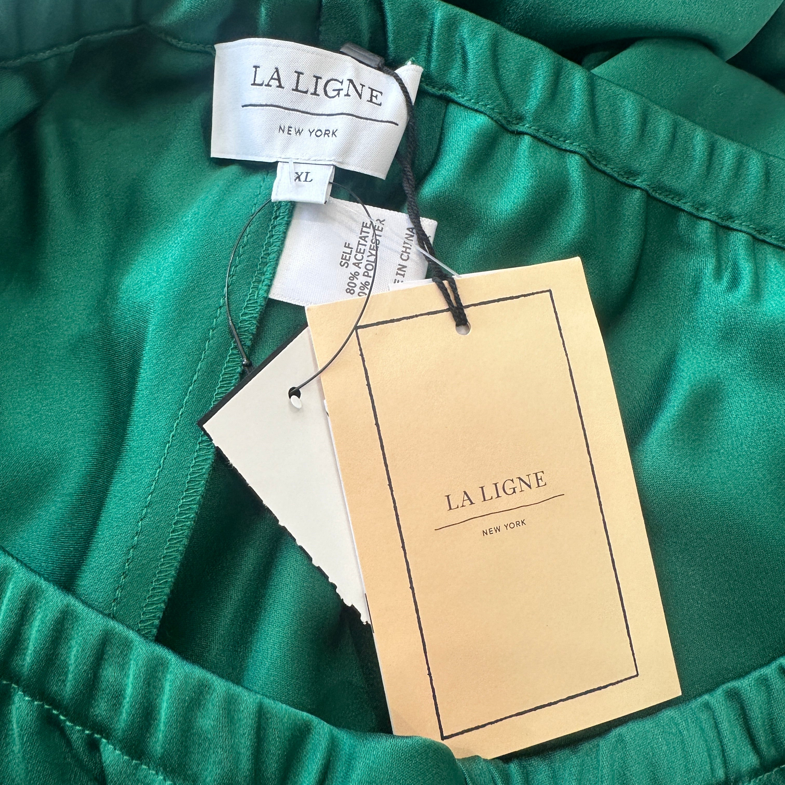 NEW La Ligne Green Satin Trousers RRP £250 | Authentic Preloved