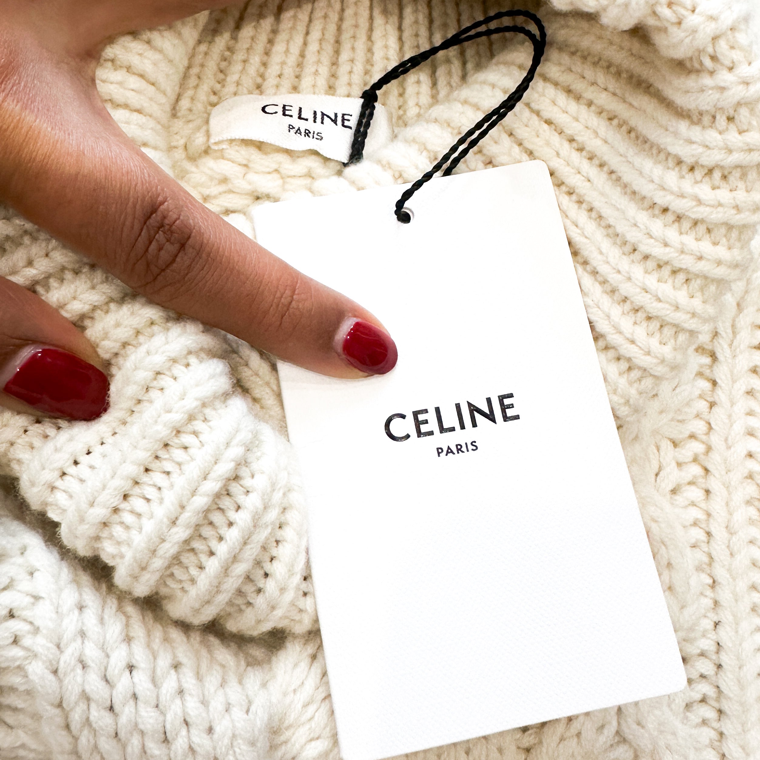 NEW Celine Cream High Neck Aran Chunky Knit Jumper RRP £1600 | Authentic Preloved